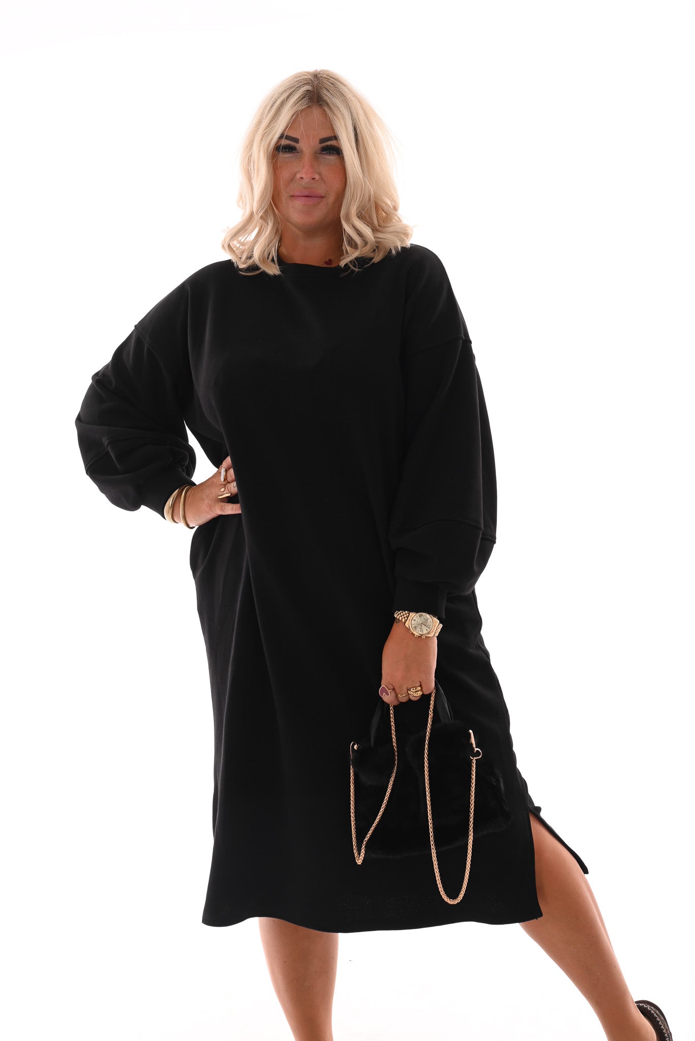 Sweaterdress met zakken zwart