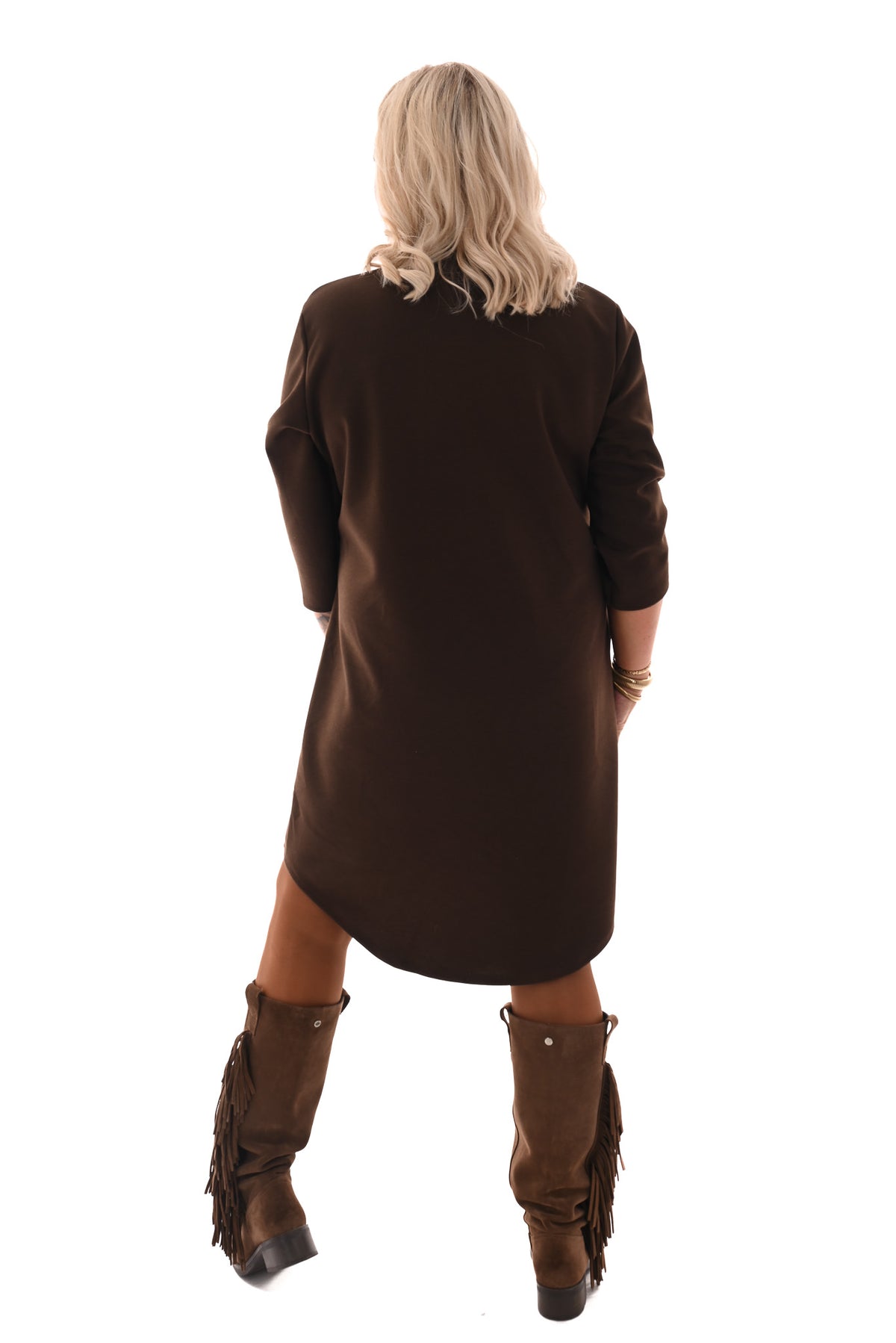Tuniek deluxe v-hals 3/4e mouwen met zakken bruin
