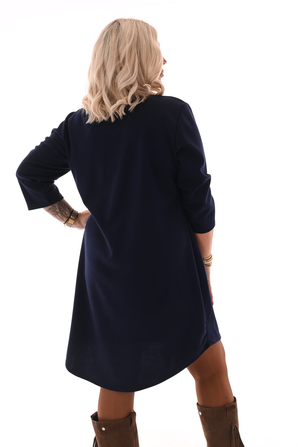 Tuniek deluxe v-hals 3/4e mouwen met zakken marineblauw