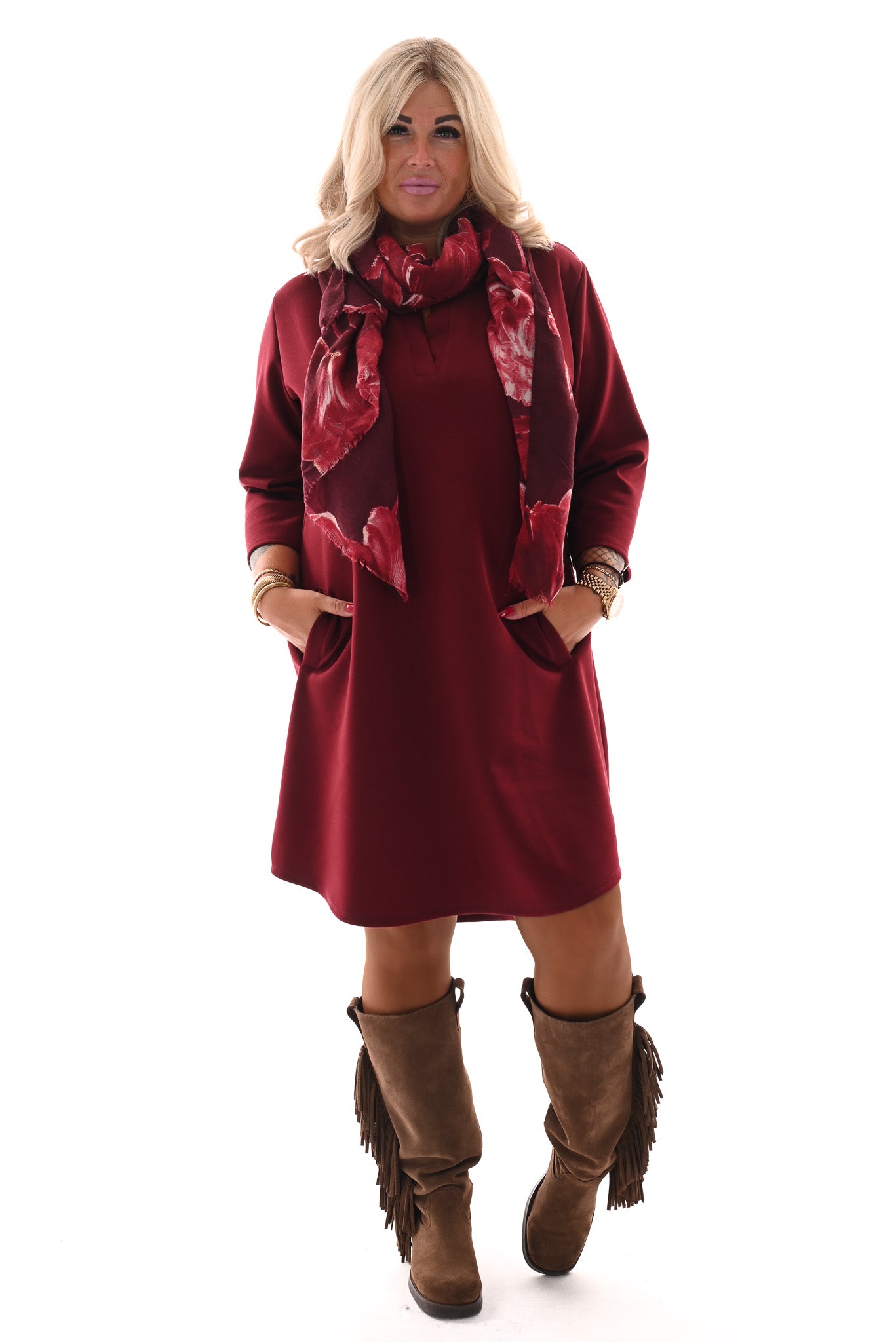 Tuniek deluxe v-hals 3/4e mouwen met zakken bordeaux