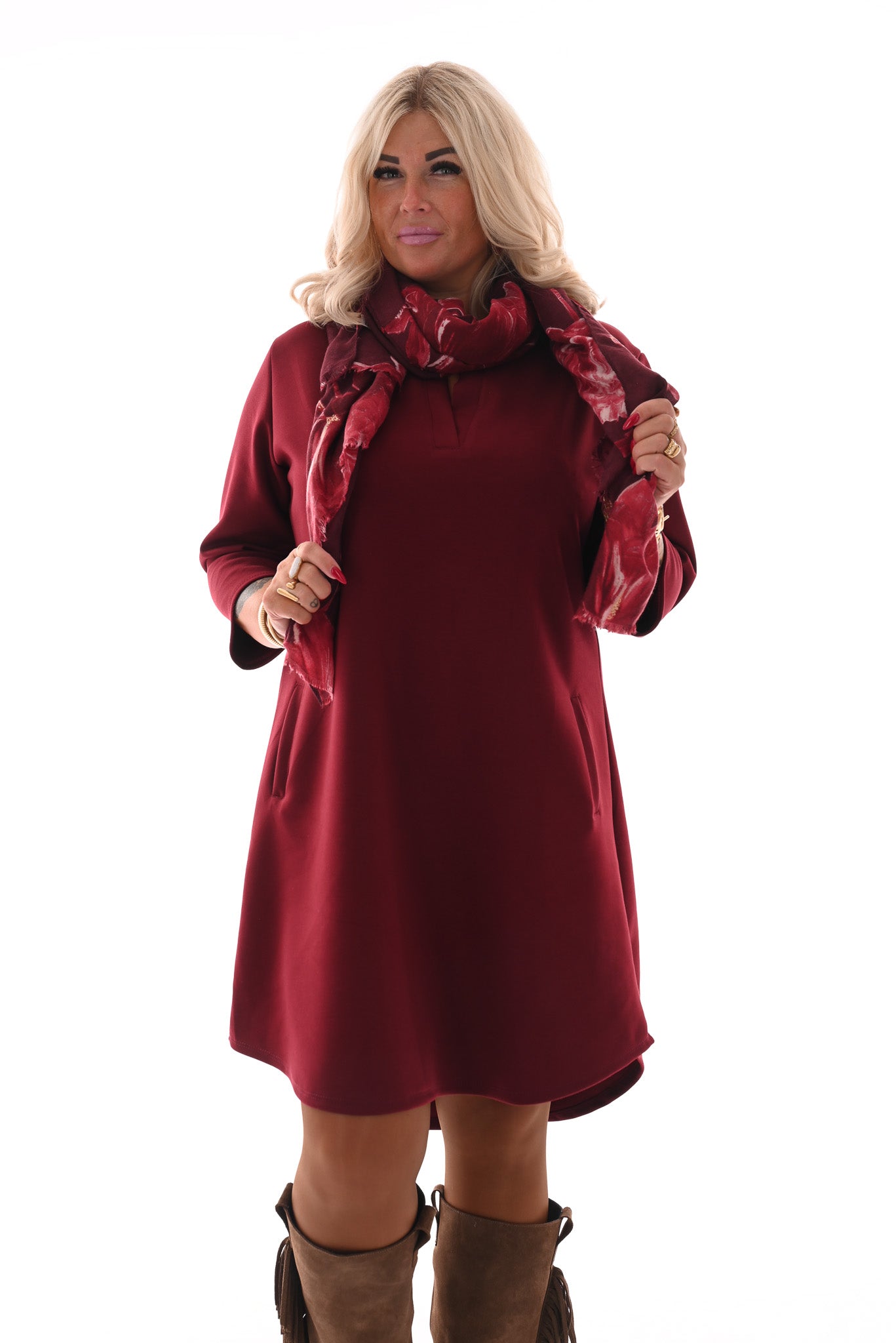 Tuniek deluxe v-hals 3/4e mouwen met zakken bordeaux