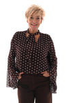 Top dots met strik en trompetmouwen bruin