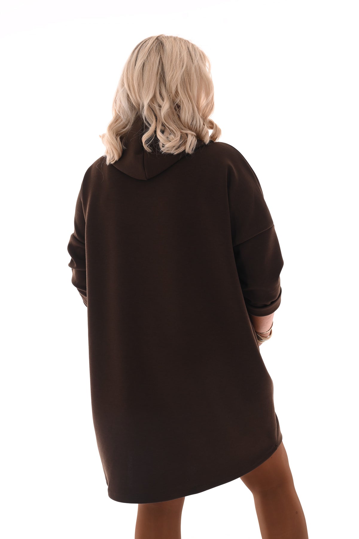 Sweaterdress met capuchon donkerbruin