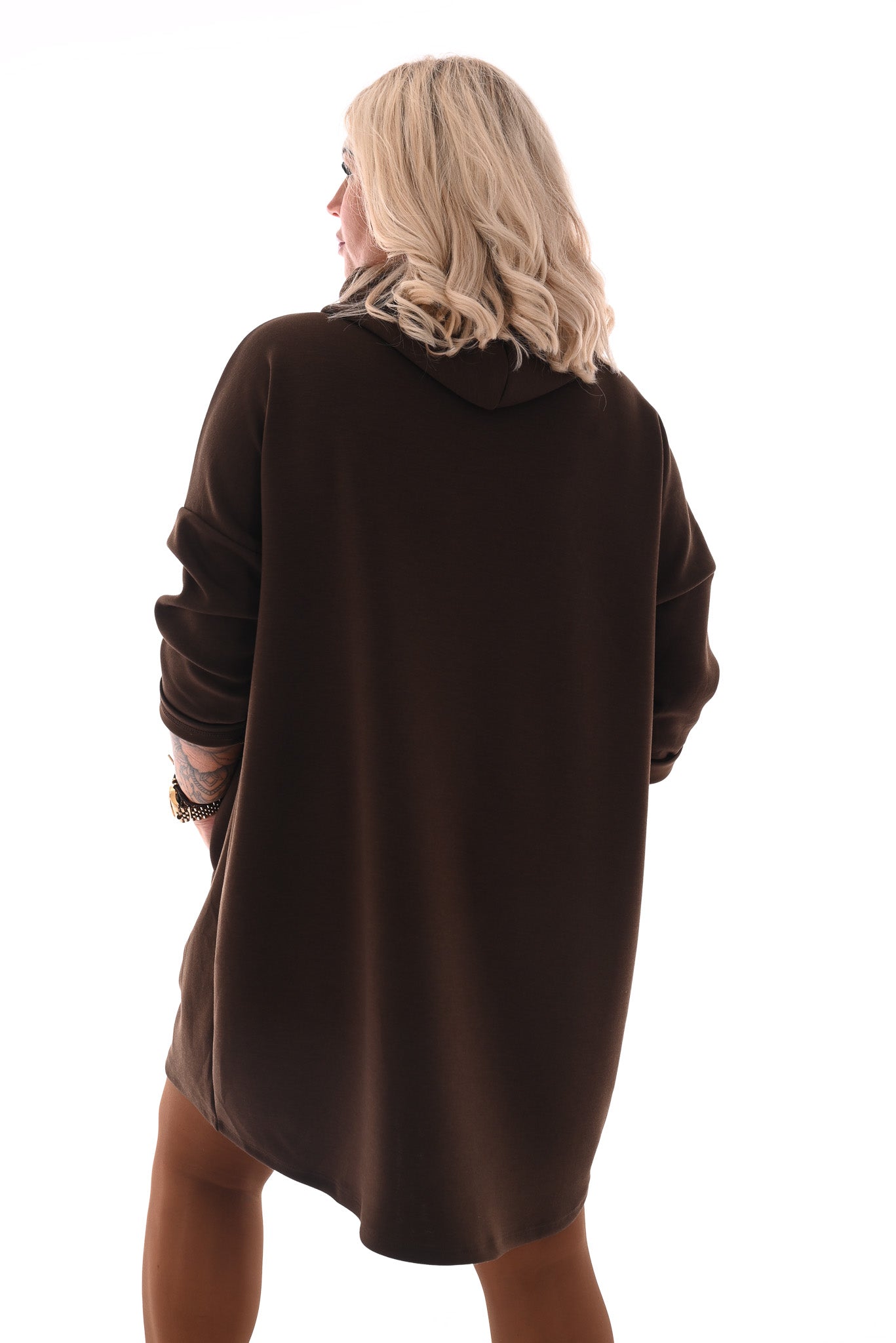 Sweaterdress met capuchon donkerbruin