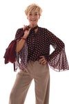 Top dots met strik en trompetmouwen aubergine