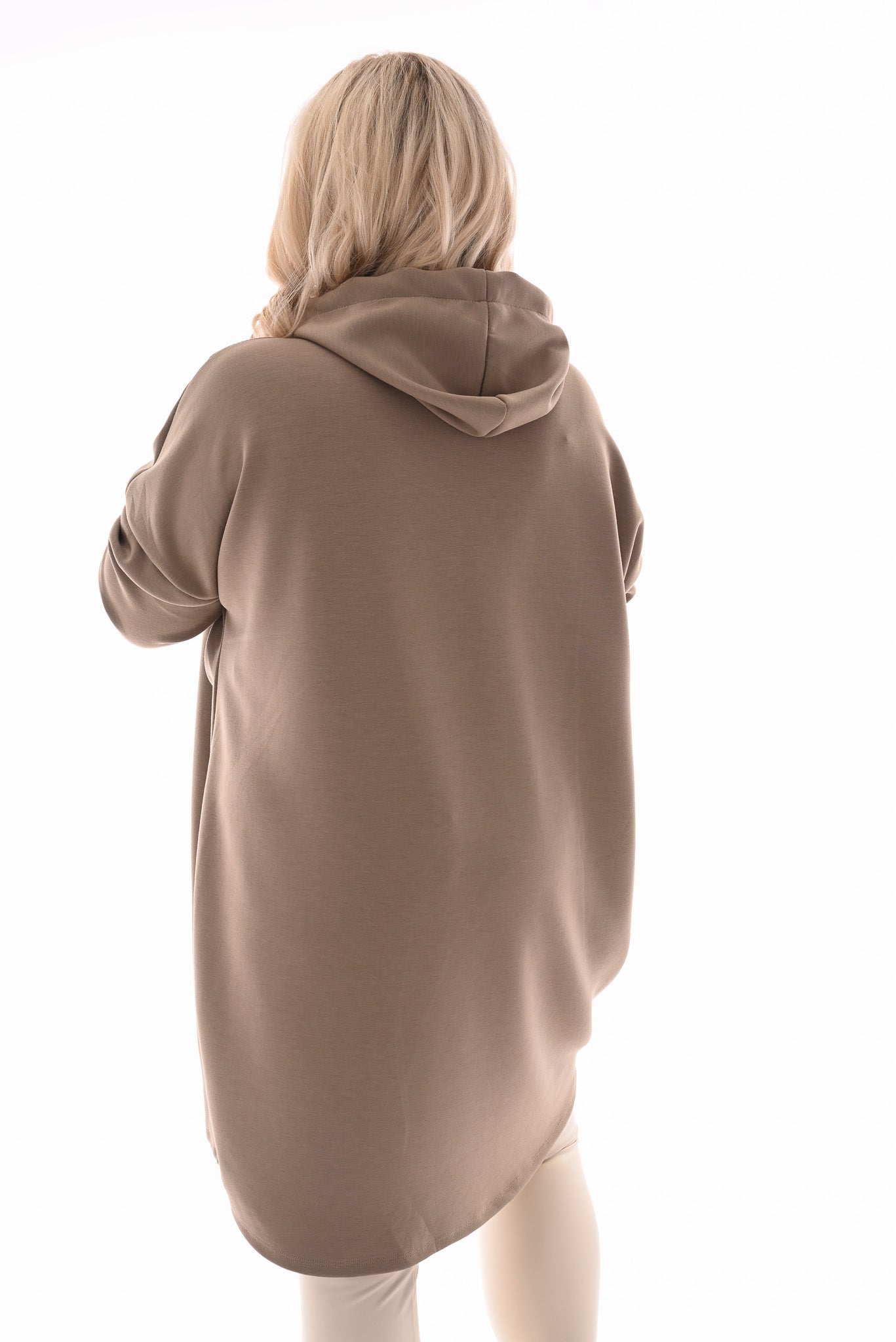 Sweaterdress met capuchon taupe