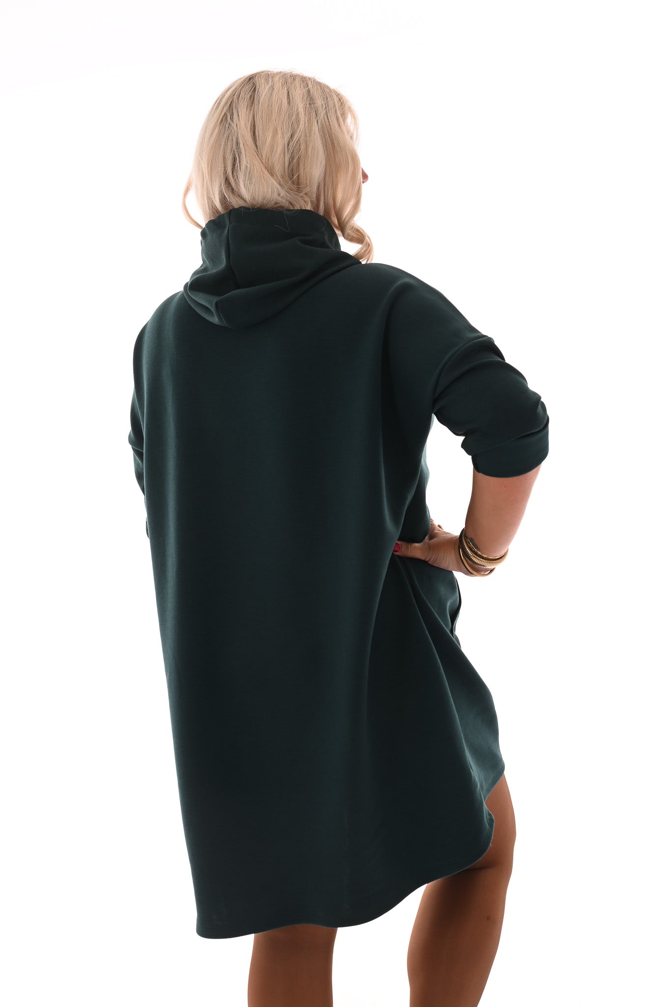 Sweaterdress met capuchon flessengroen