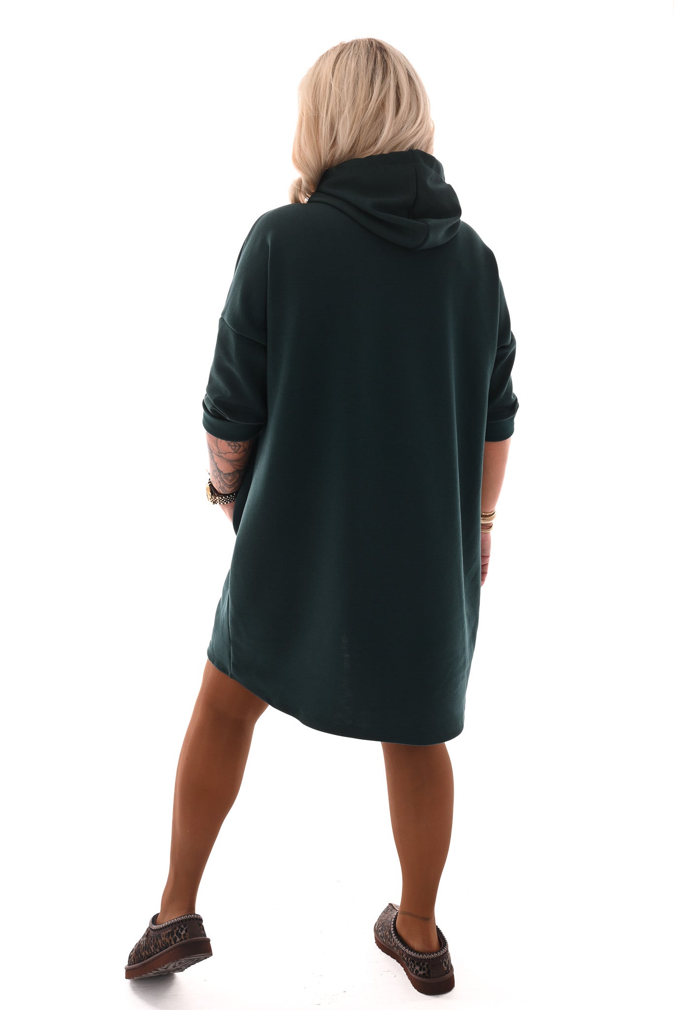 Sweaterdress met capuchon flessengroen