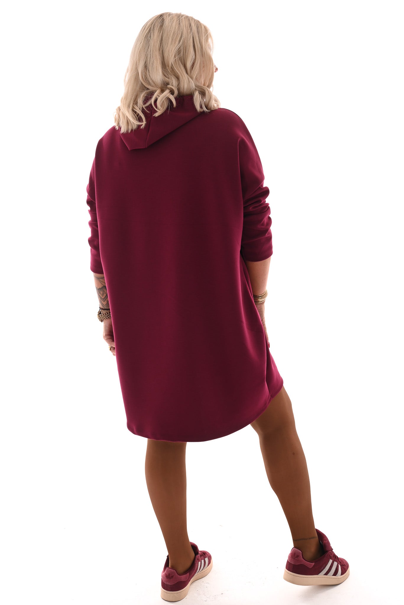 Sweaterdress met capuchon bordeaux