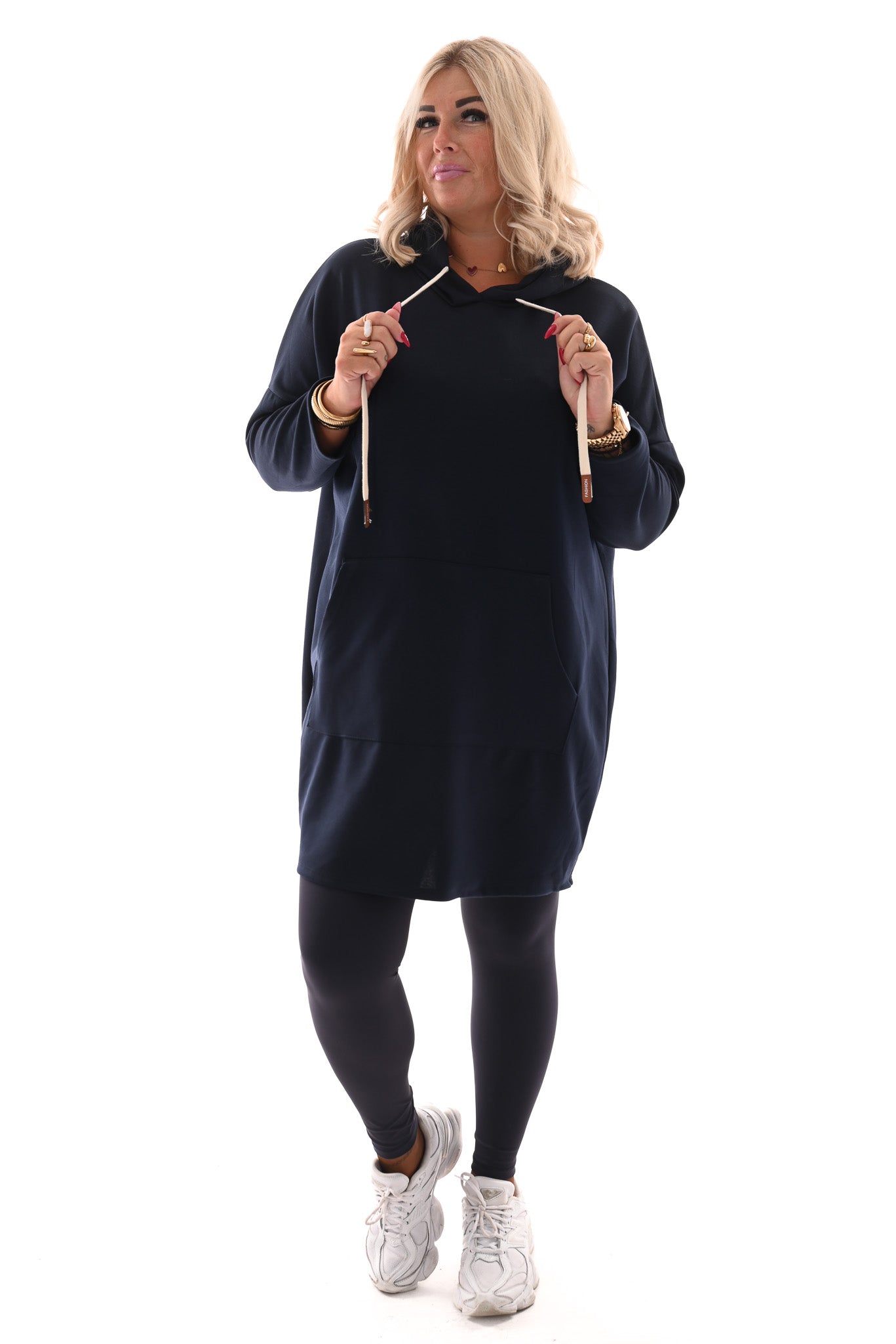 Sweaterdress met capuchon marineblauw