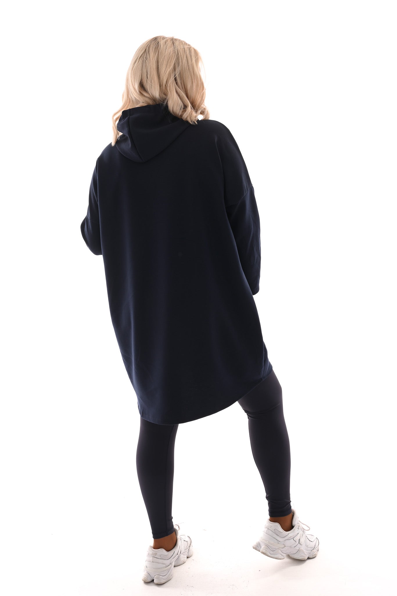 Sweaterdress met capuchon marineblauw