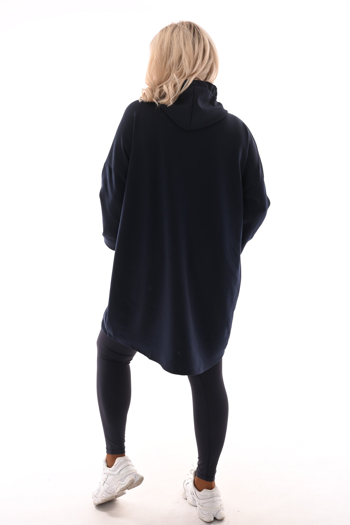 Sweaterdress met capuchon marineblauw