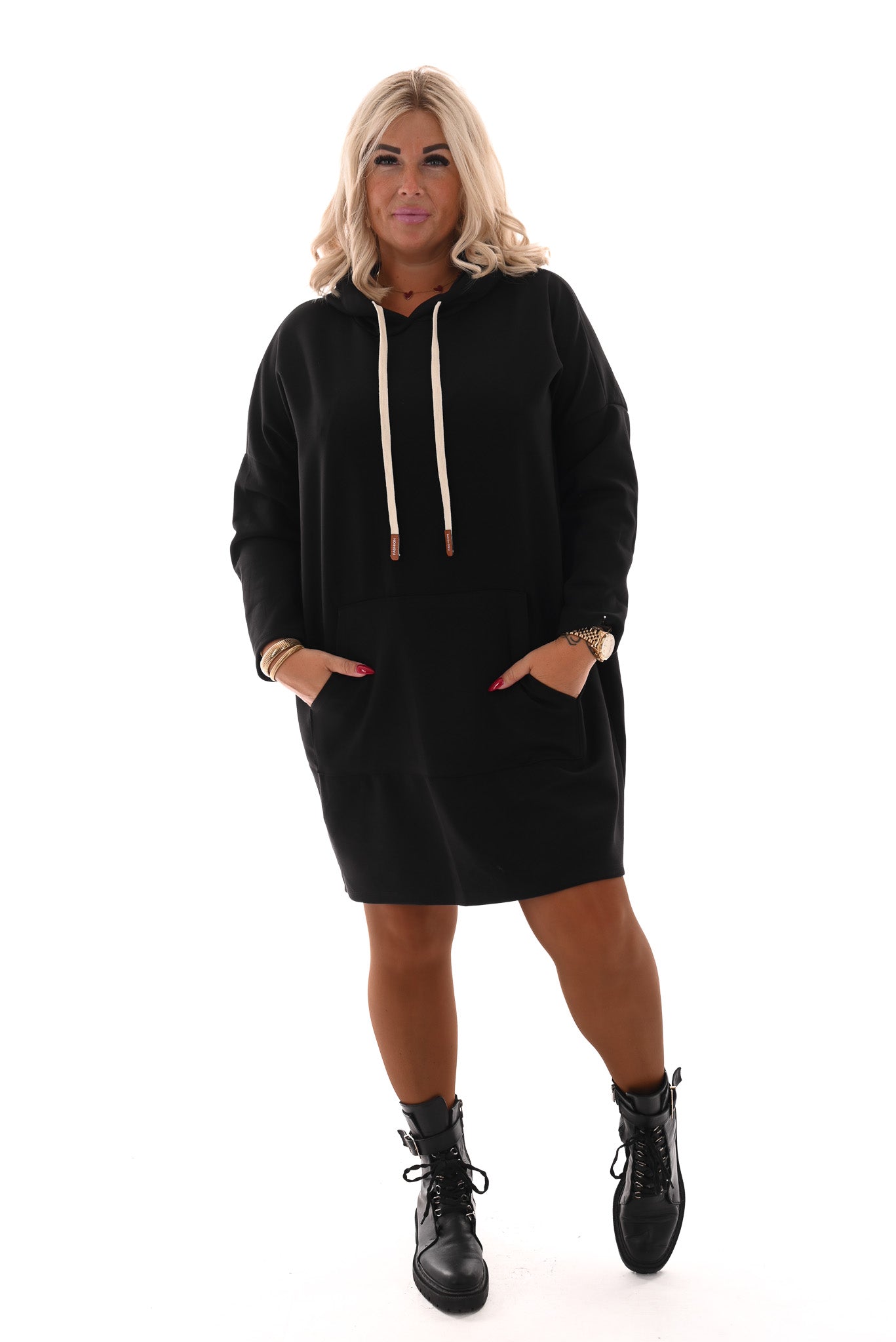 Sweaterdress met capuchon zwart