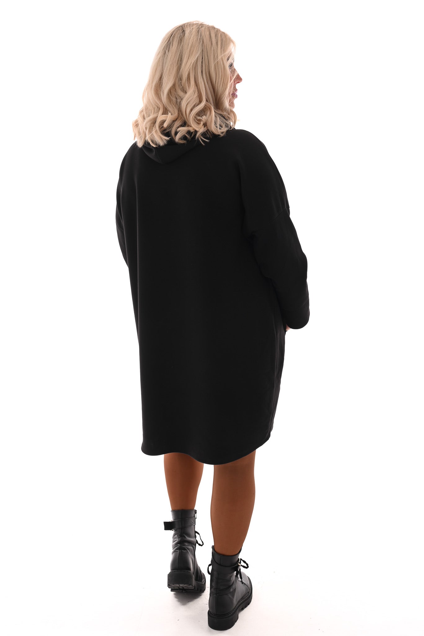 Sweaterdress met capuchon zwart