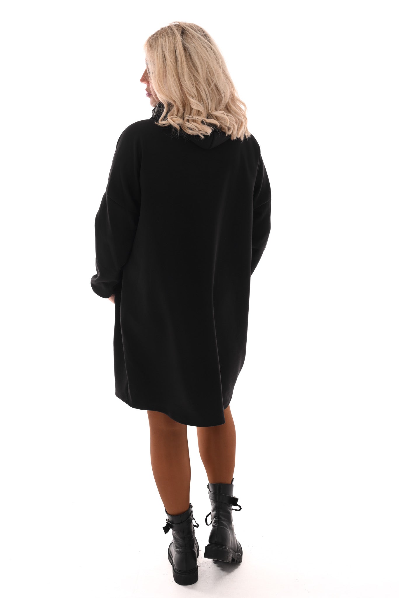 Sweaterdress met capuchon zwart