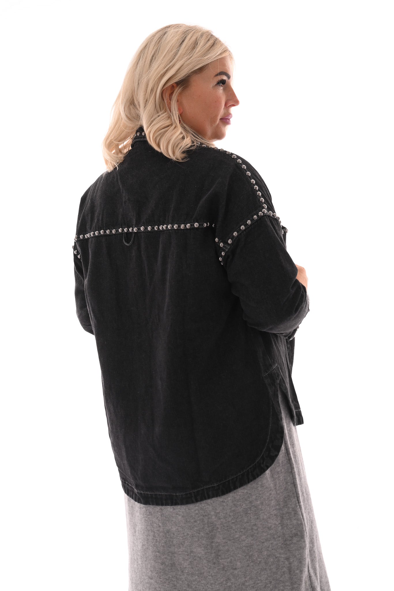 Jeansblouse met studs zwart
