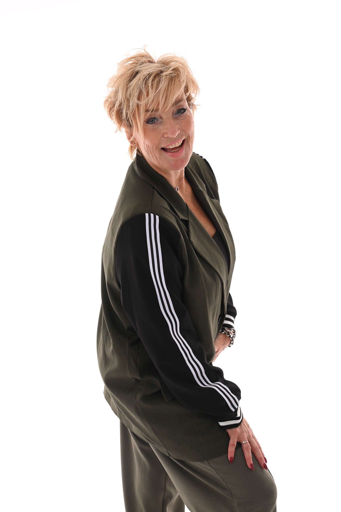 Blazer met bies strepen legergroen