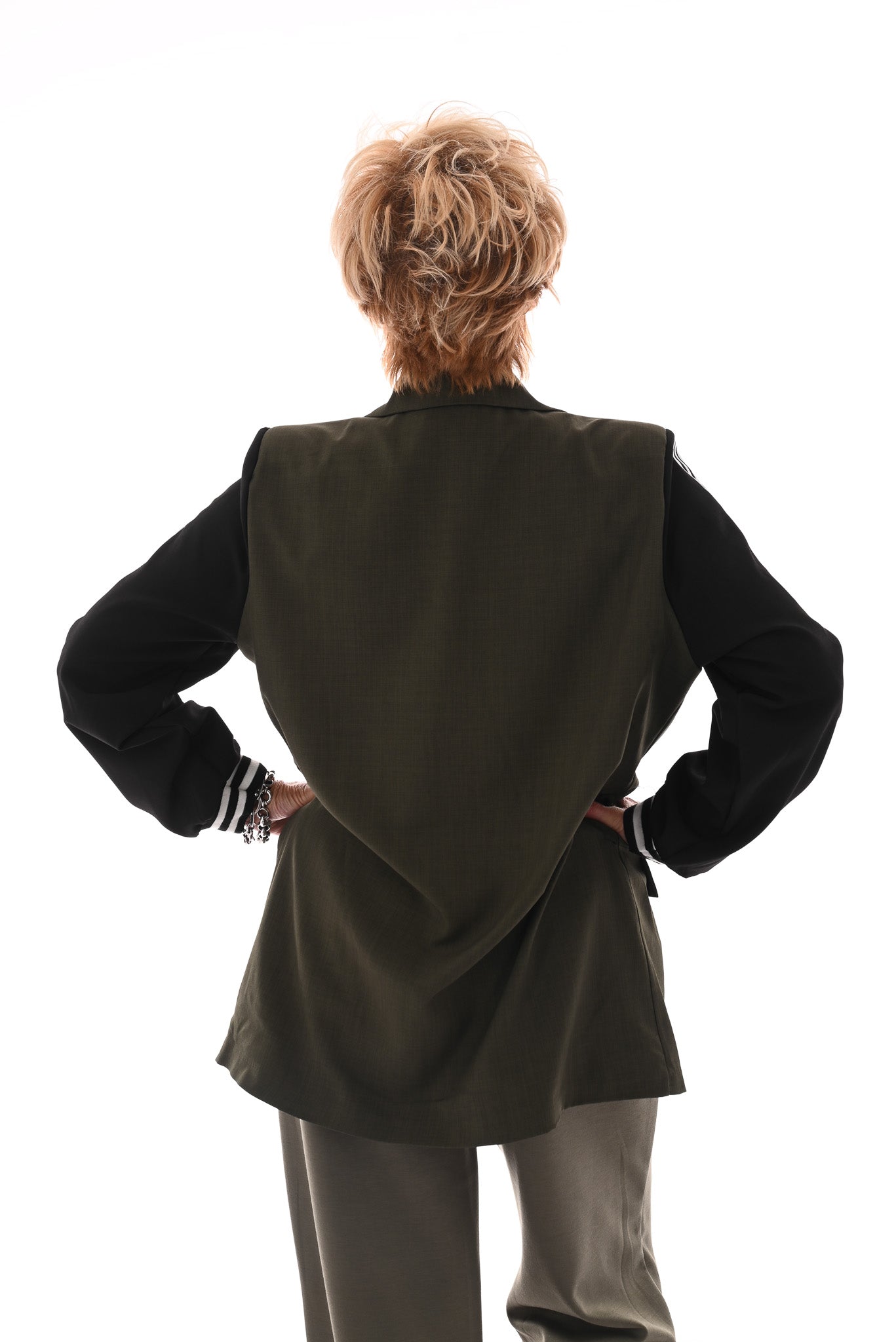 Blazer met bies strepen legergroen