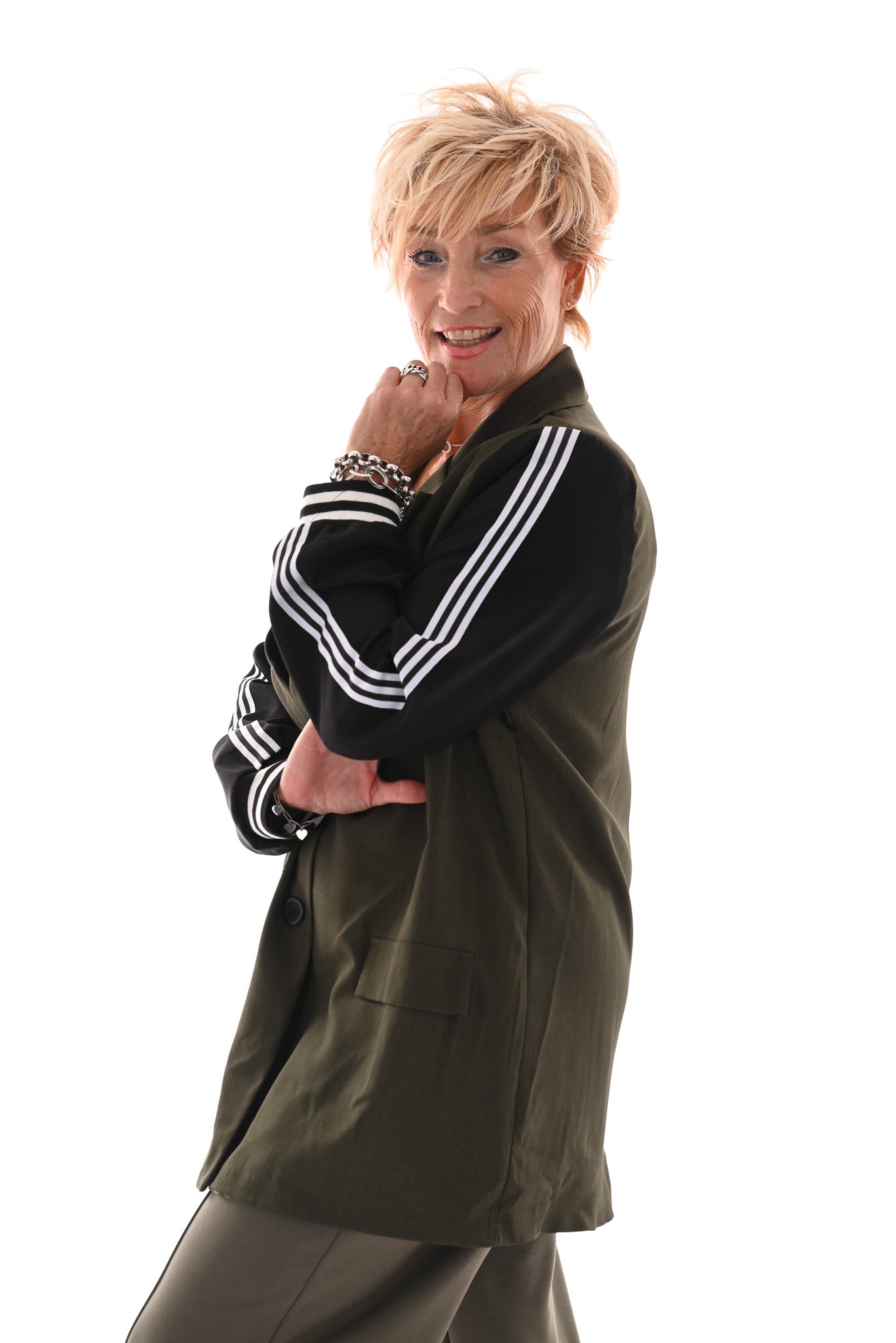 Blazer met bies strepen legergroen
