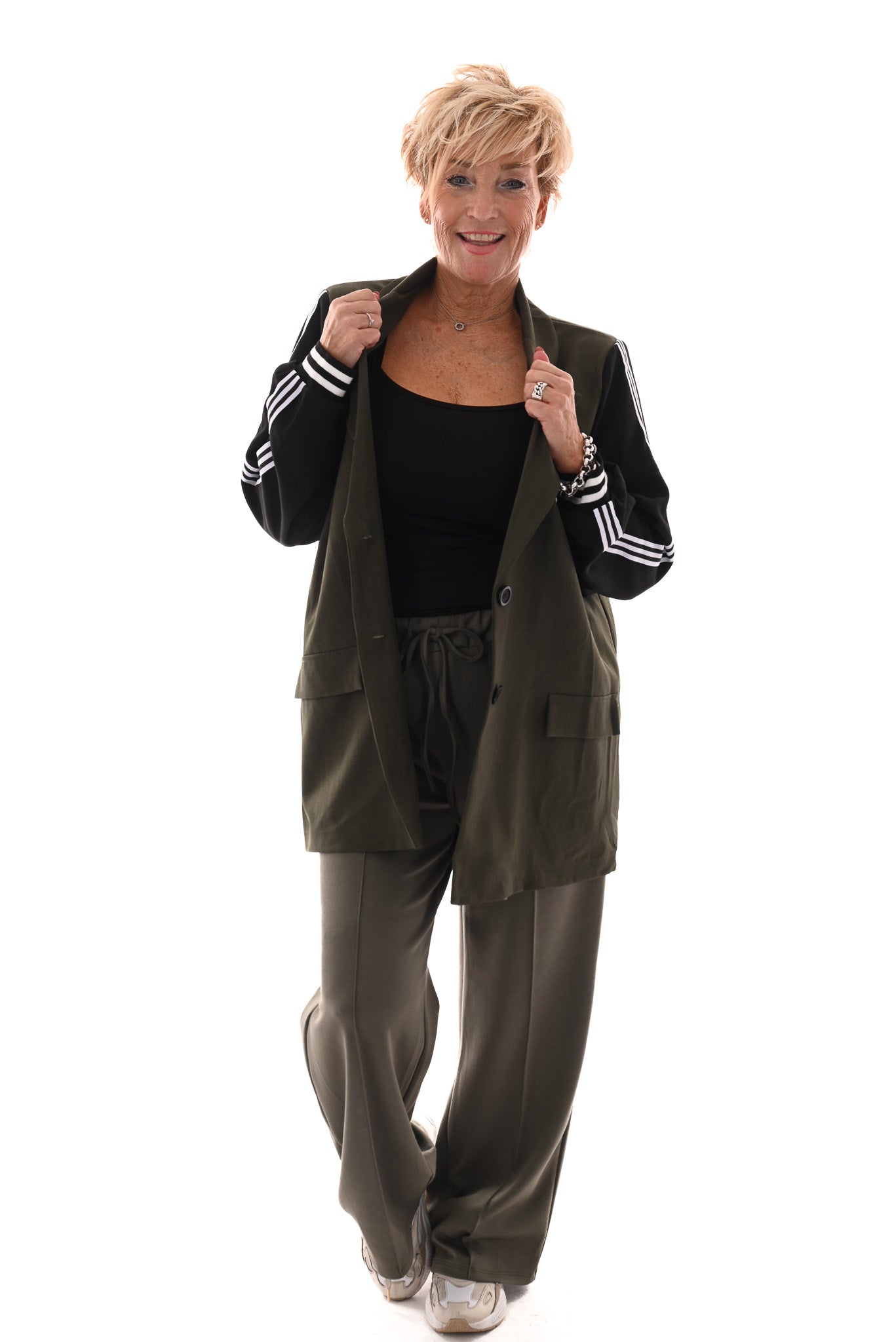 Blazer met bies strepen legergroen
