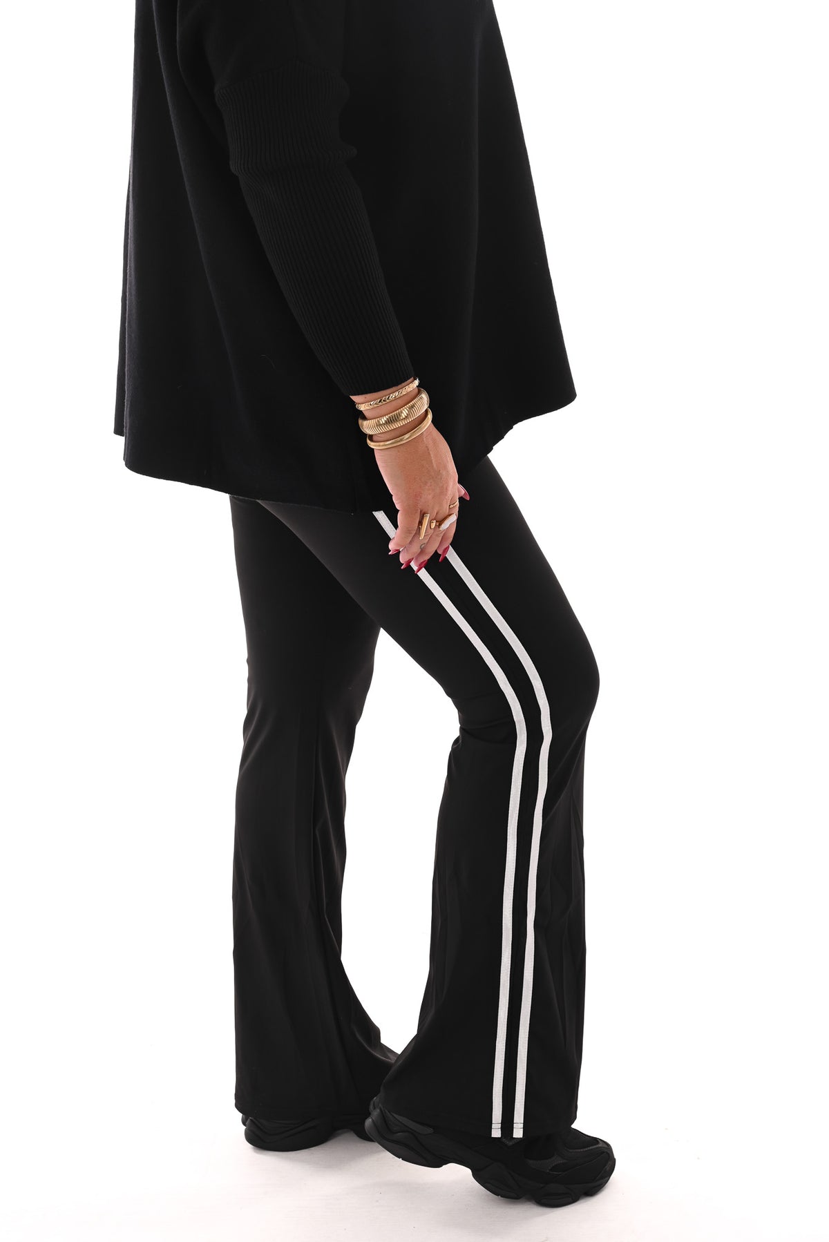 Pink & Sky Flared legging met strepen zwart