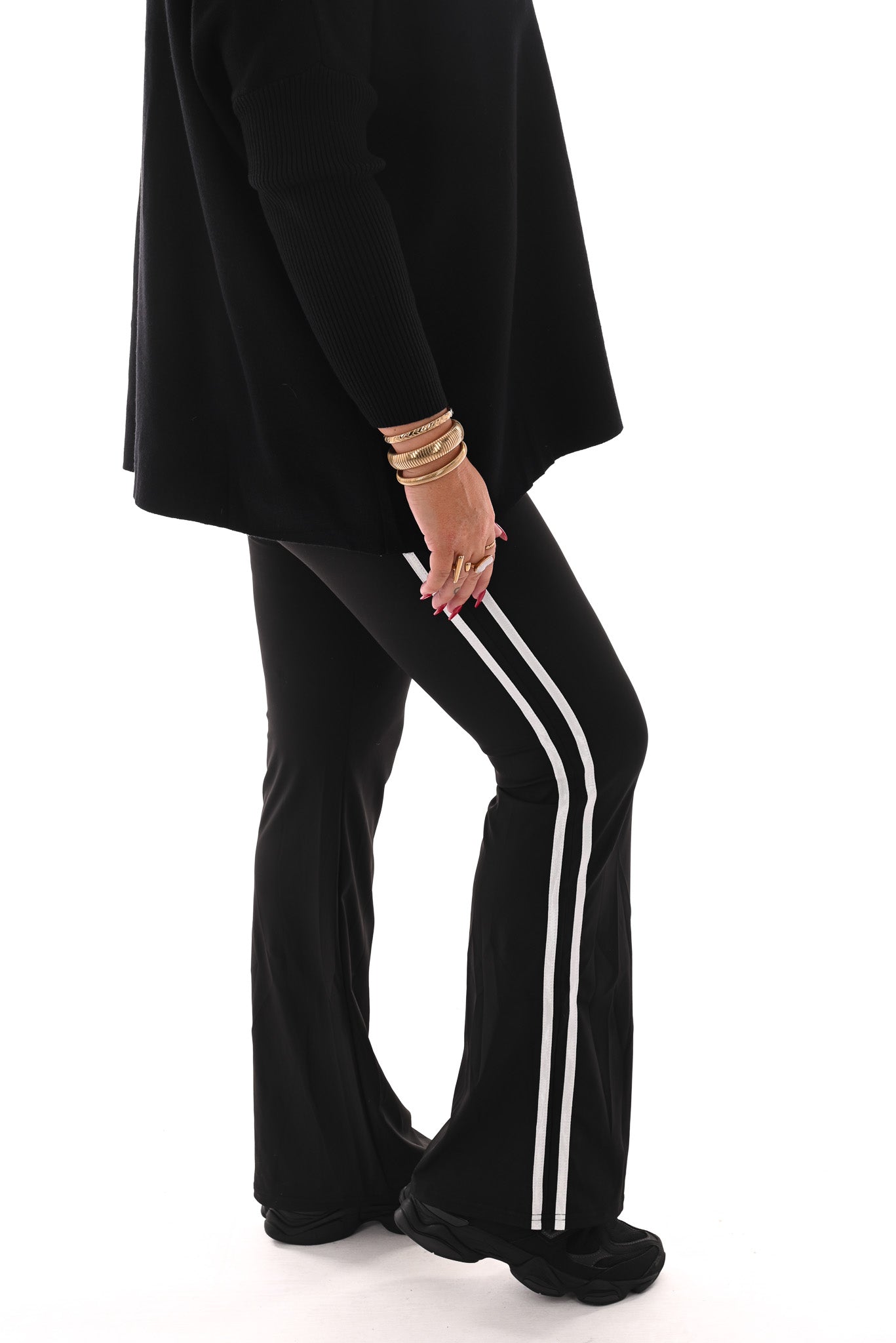 Pink & Sky Flared legging met strepen zwart