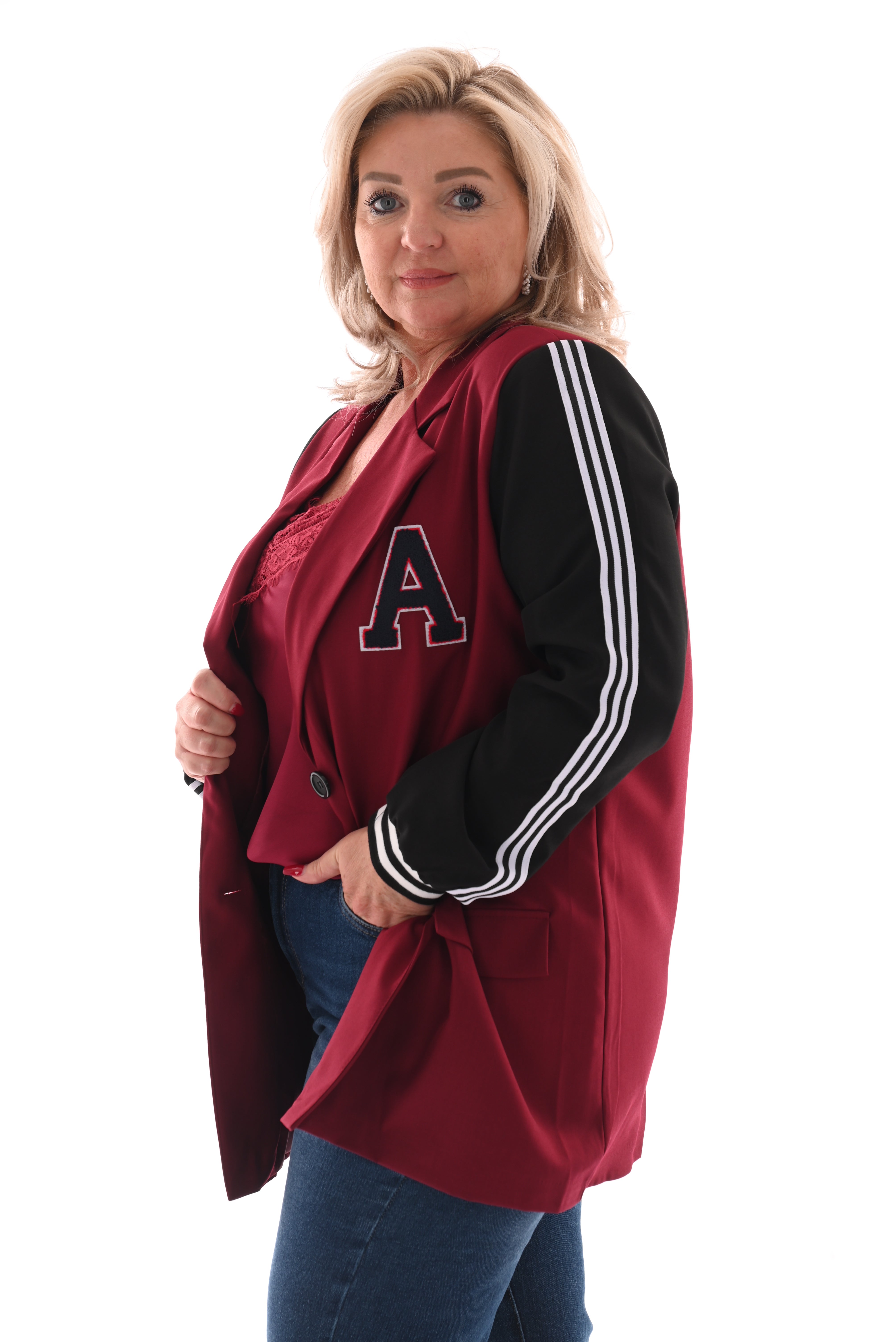 Blazer met bies strepen bordeaux