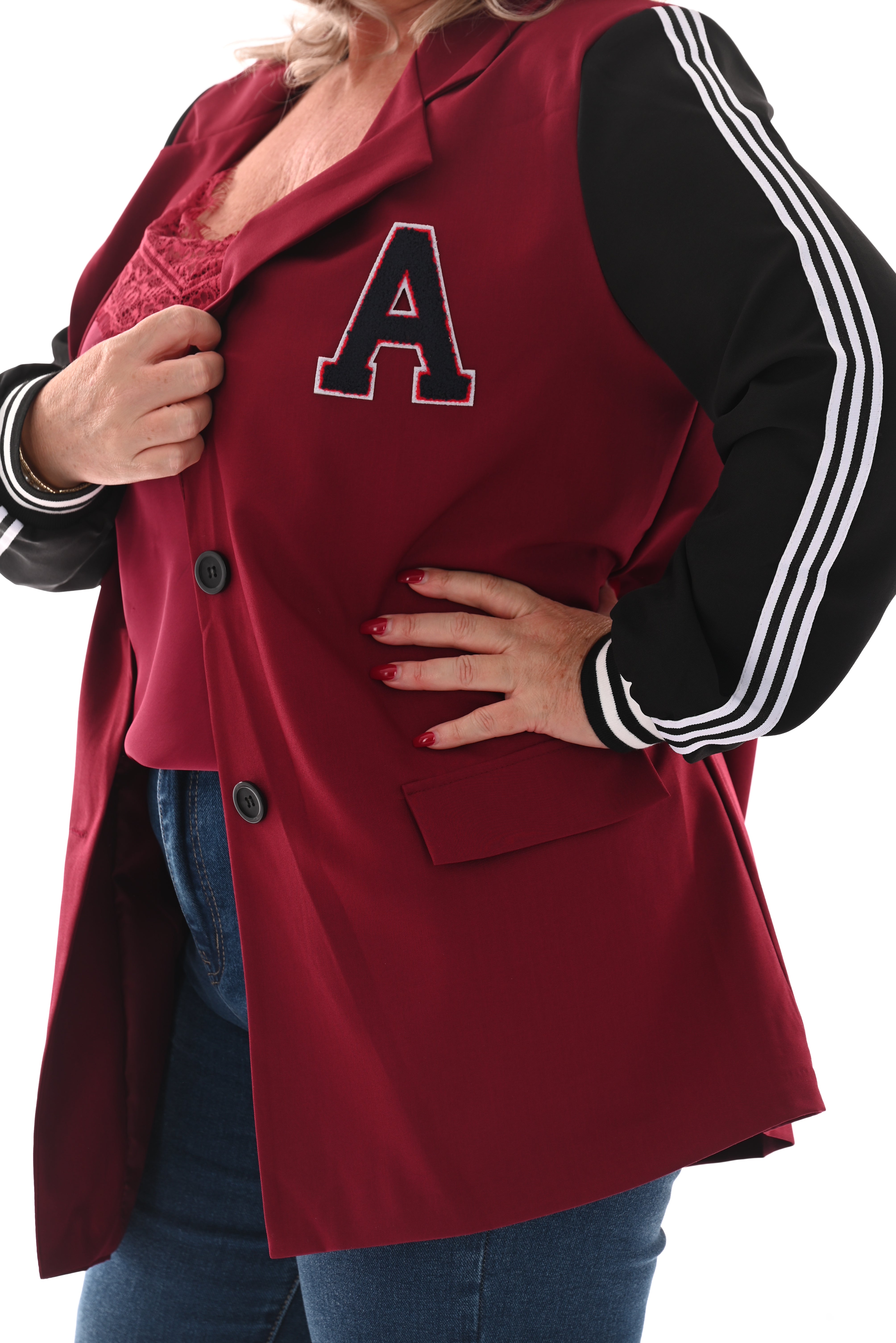 Blazer met bies strepen bordeaux