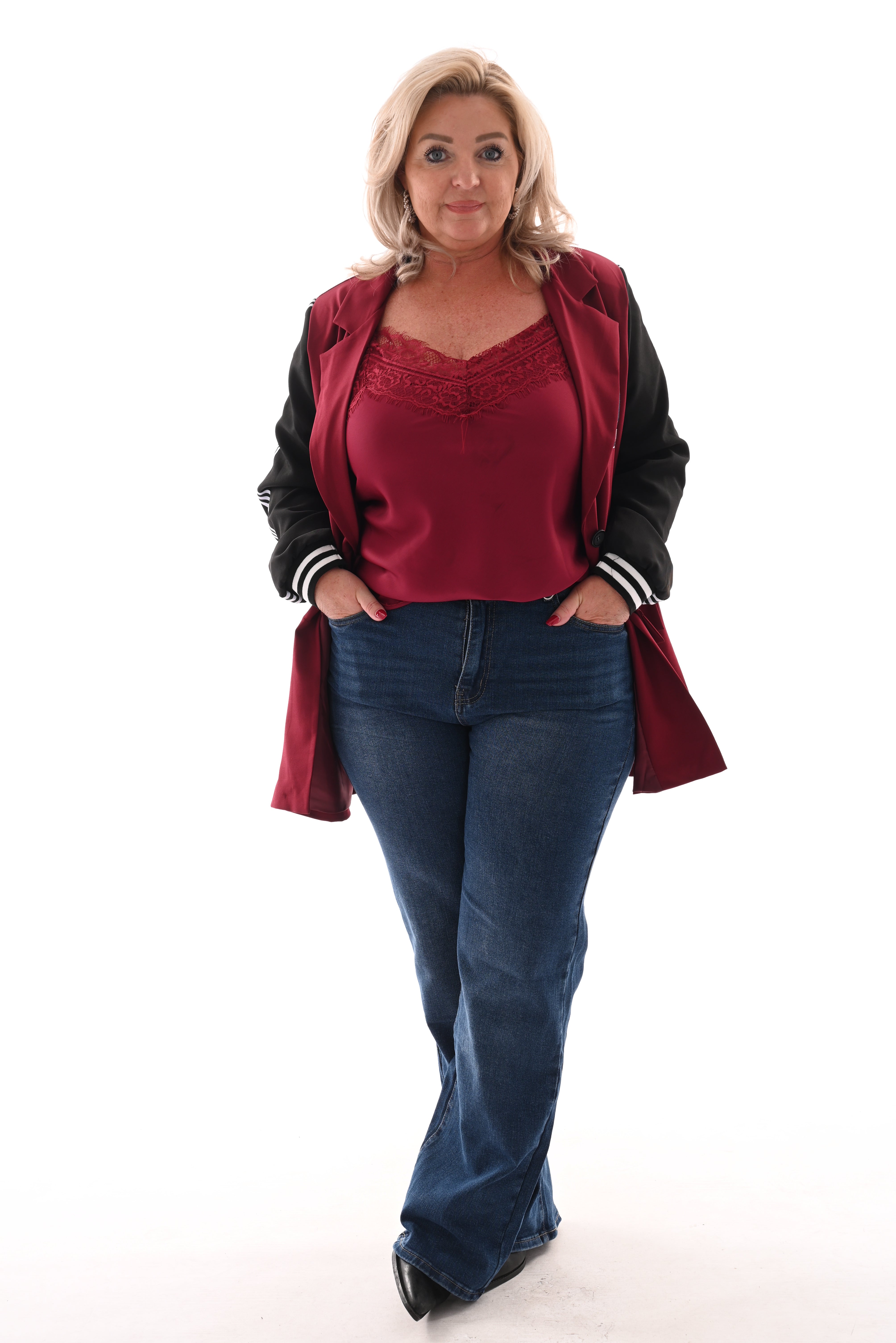 Blazer met bies strepen bordeaux