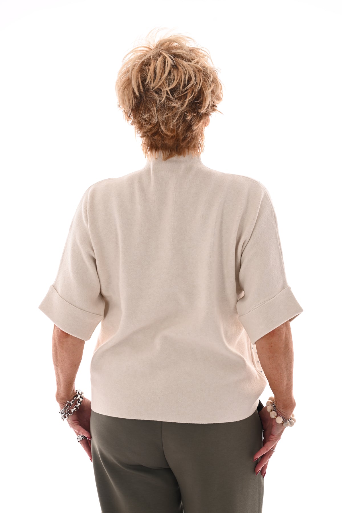 Top korte mouwen met strass creme