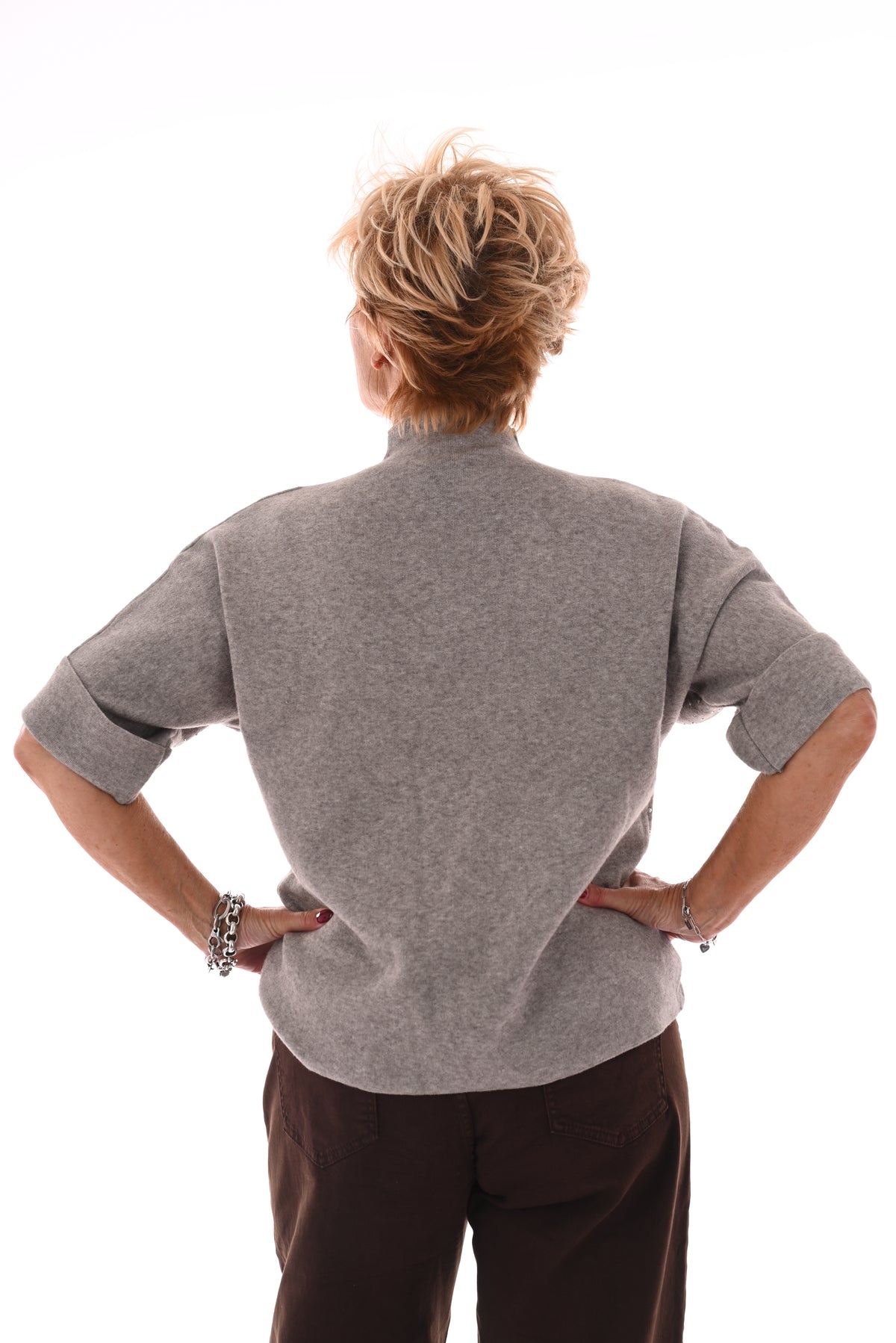Top korte mouwen met strass taupe