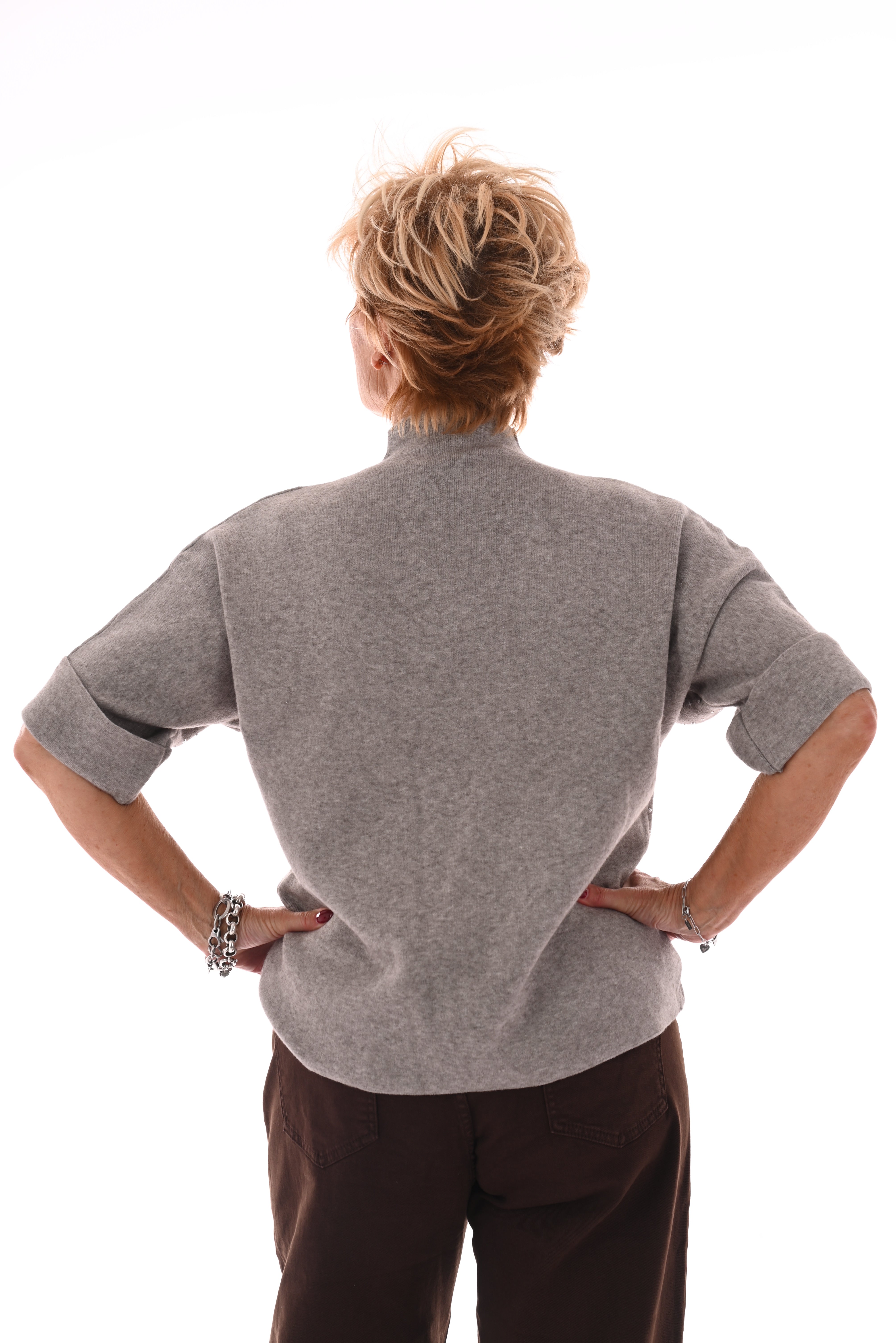 Top korte mouwen met strass taupe