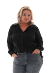 Silky doorknoop blouse structuur plisse zwart