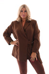 Oversized blazer met gouden gesp schuin bruin