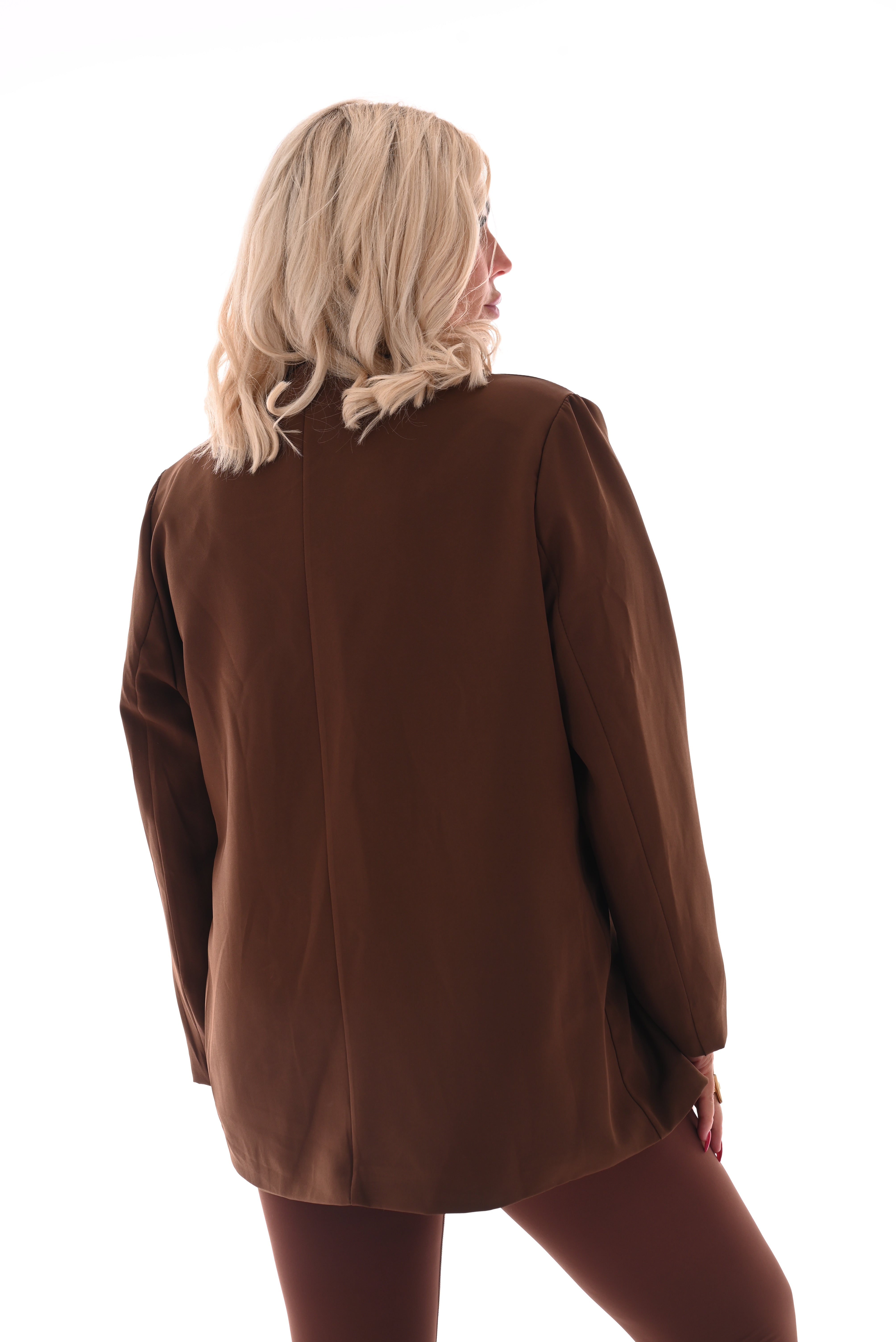 Oversized blazer met gouden gesp schuin bruin