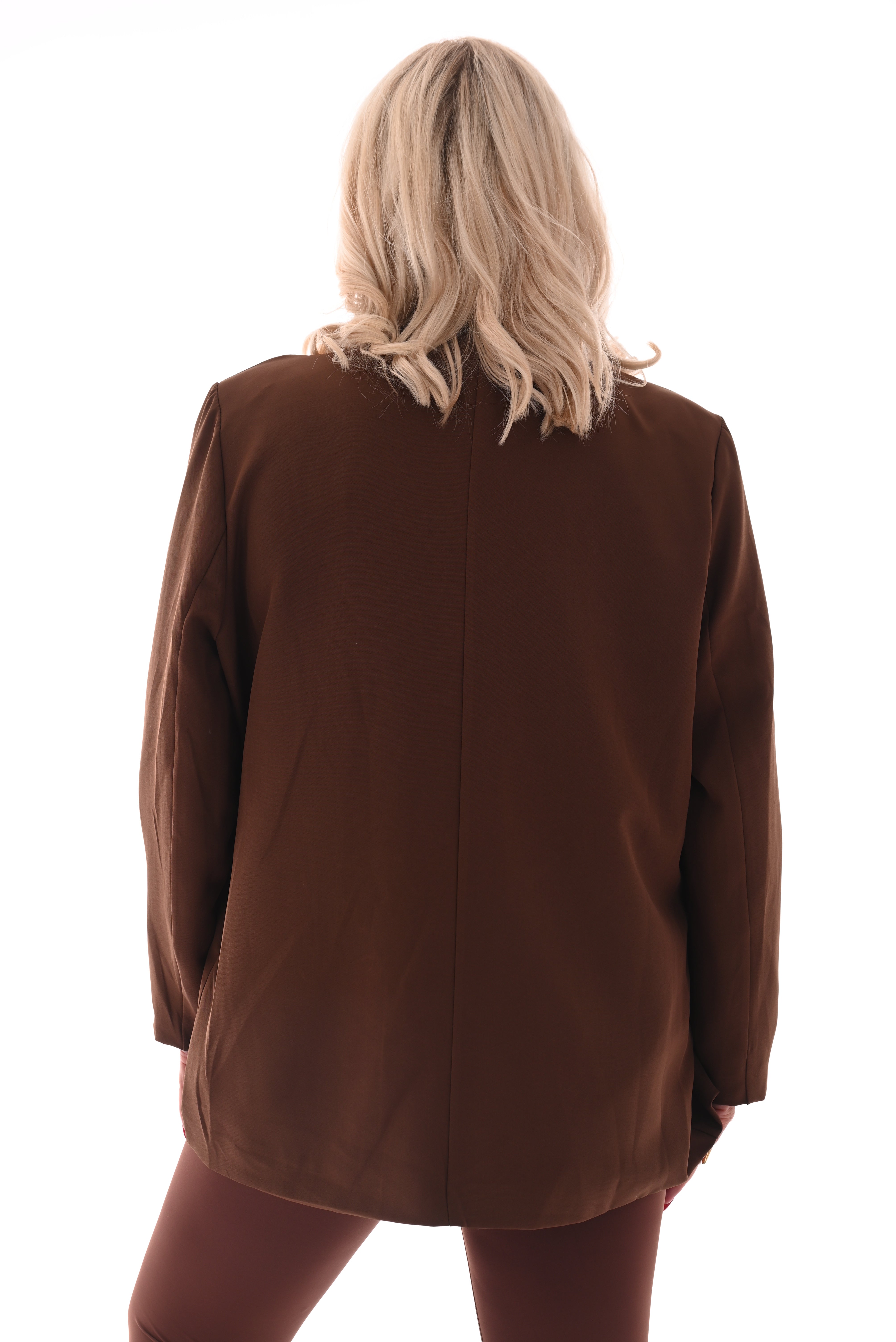 Oversized blazer met gouden gesp schuin bruin