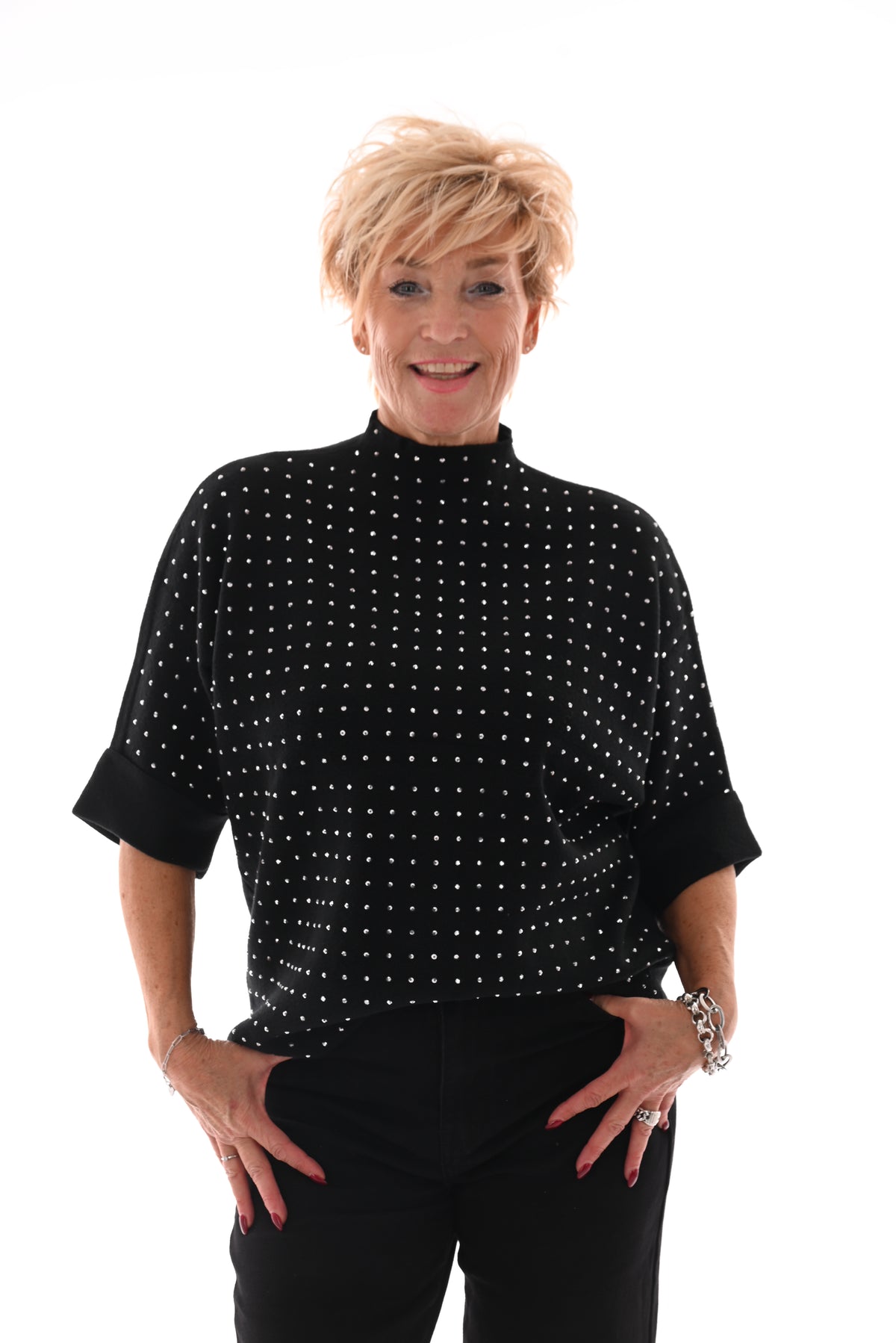 Top korte mouwen met strass zwart