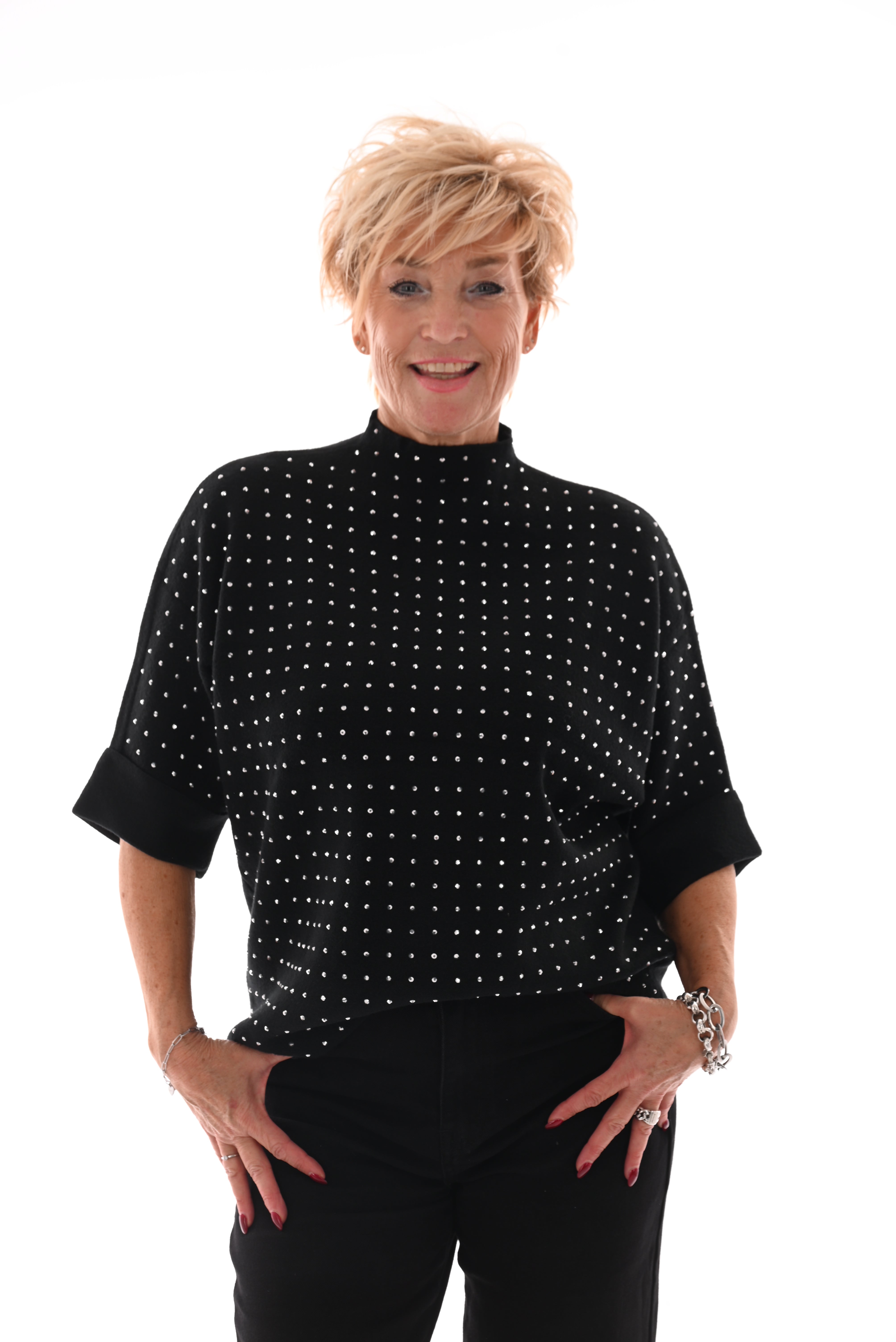 Top korte mouwen met strass zwart