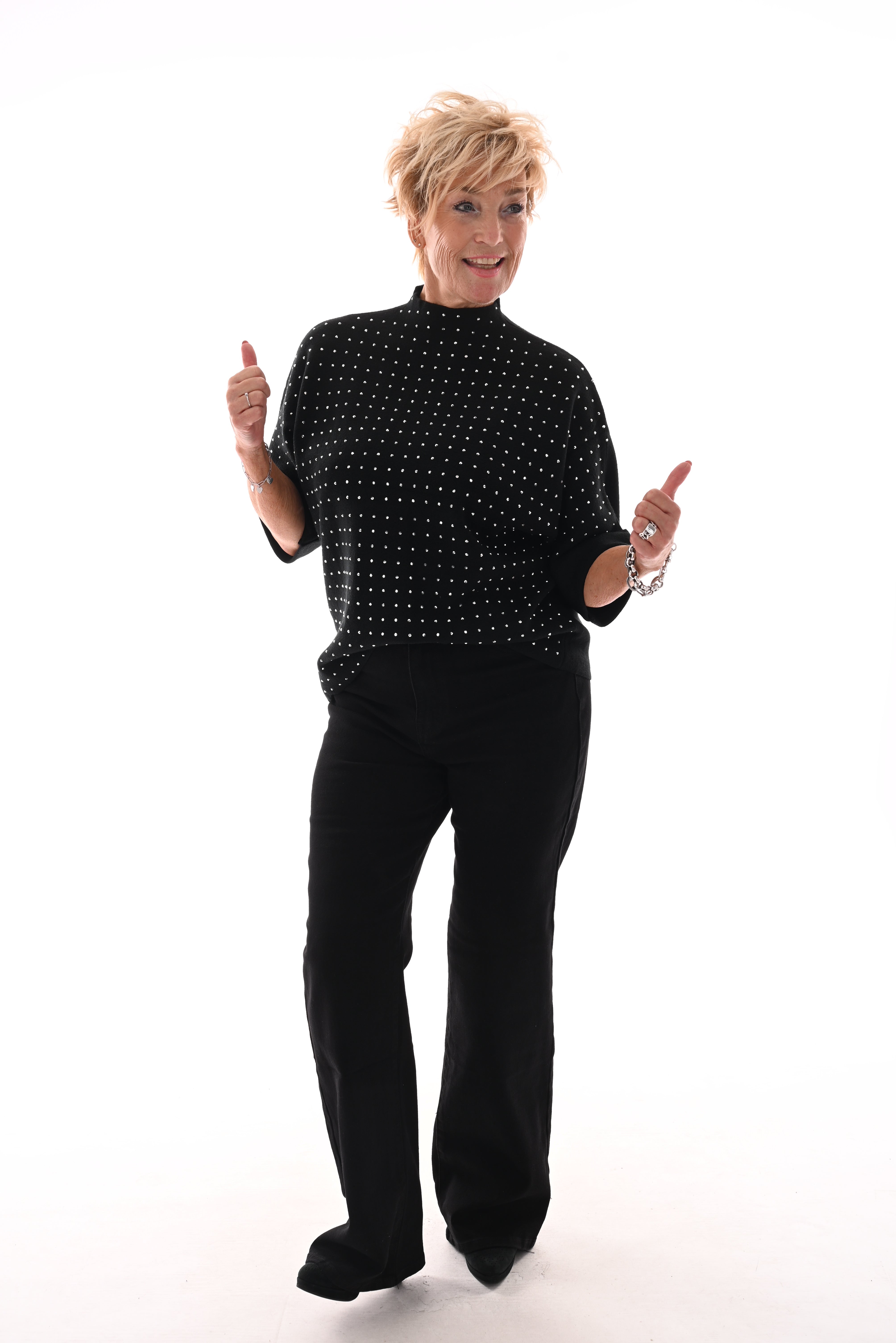 Top korte mouwen met strass zwart