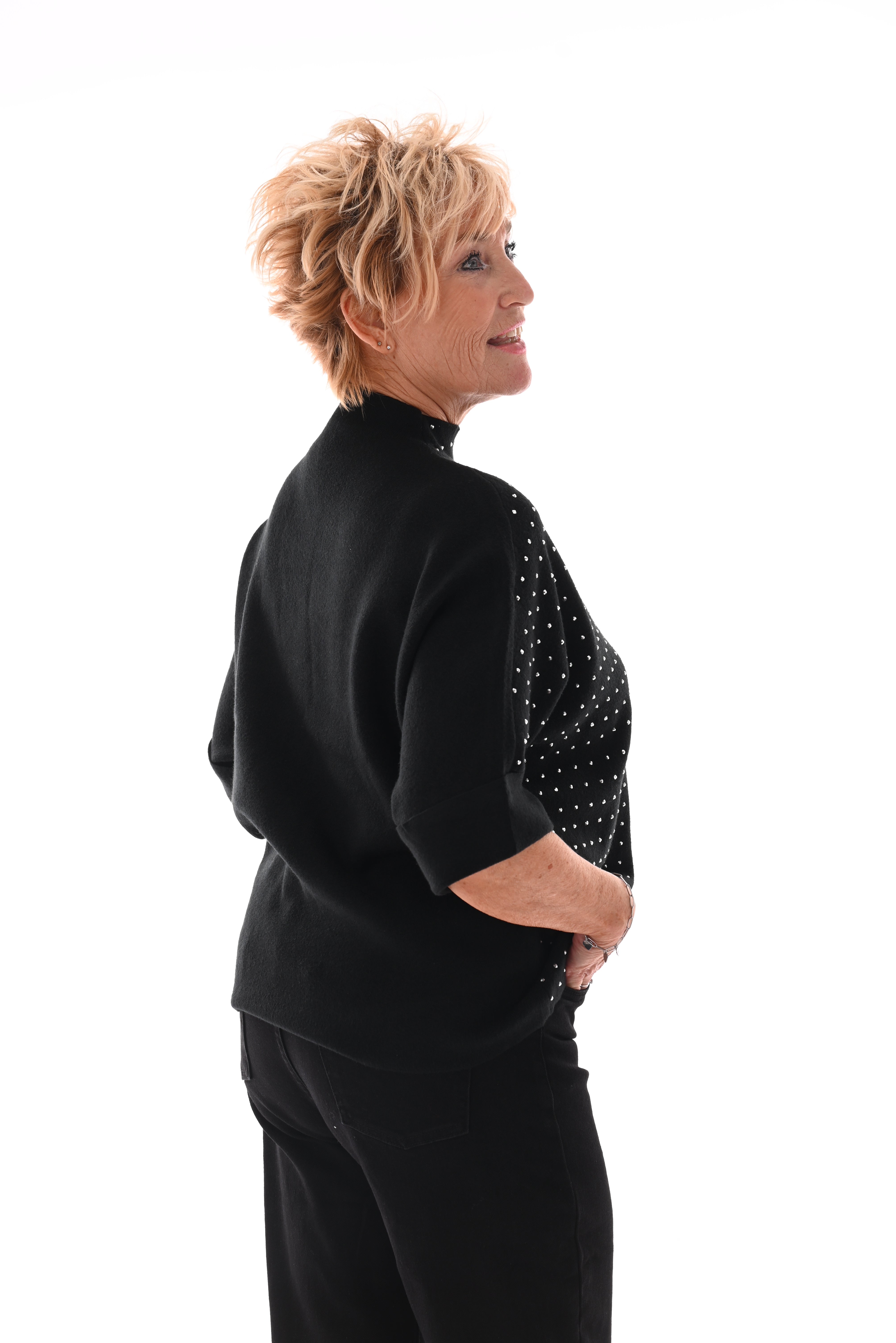 Top korte mouwen met strass zwart