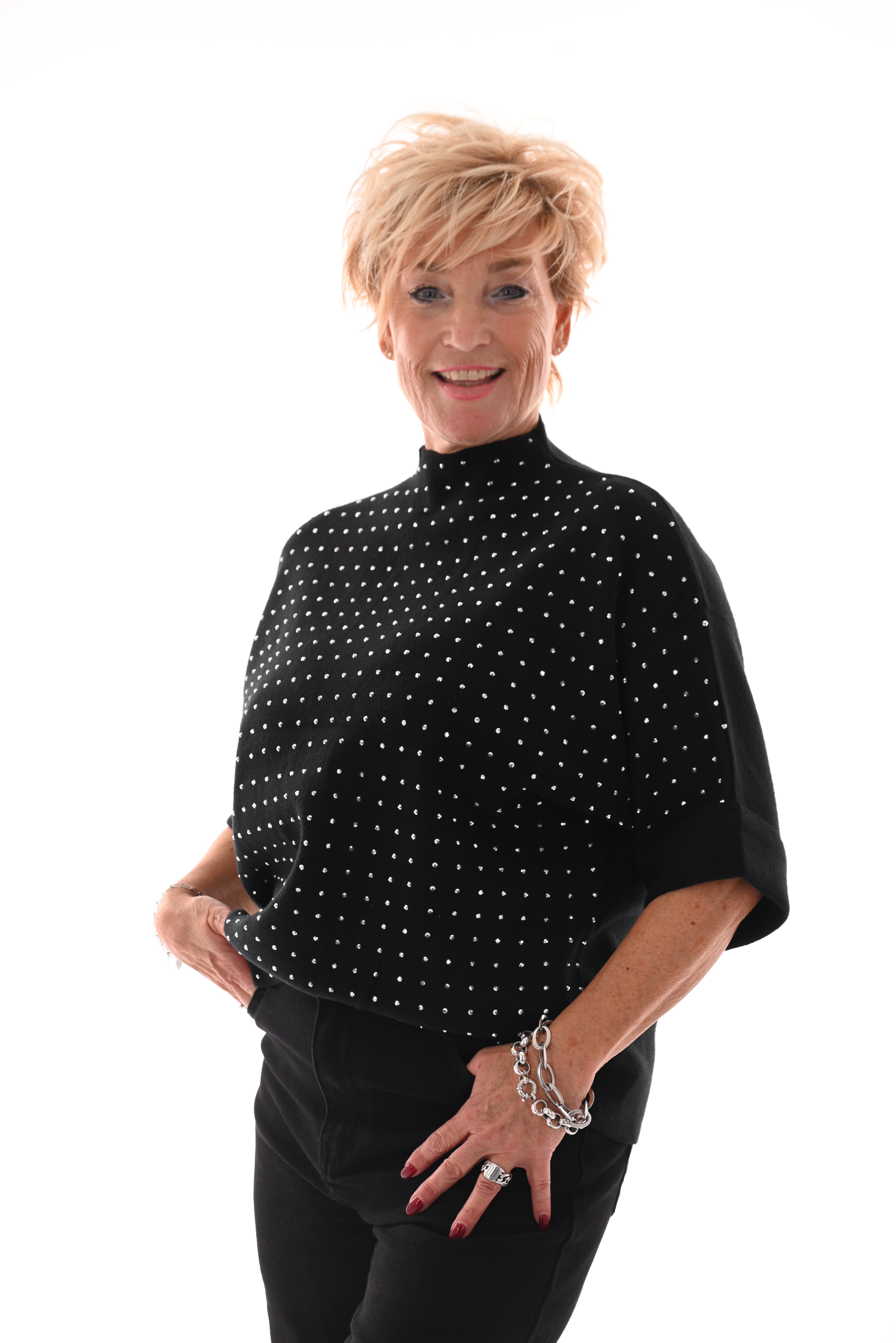 Top korte mouwen met strass zwart