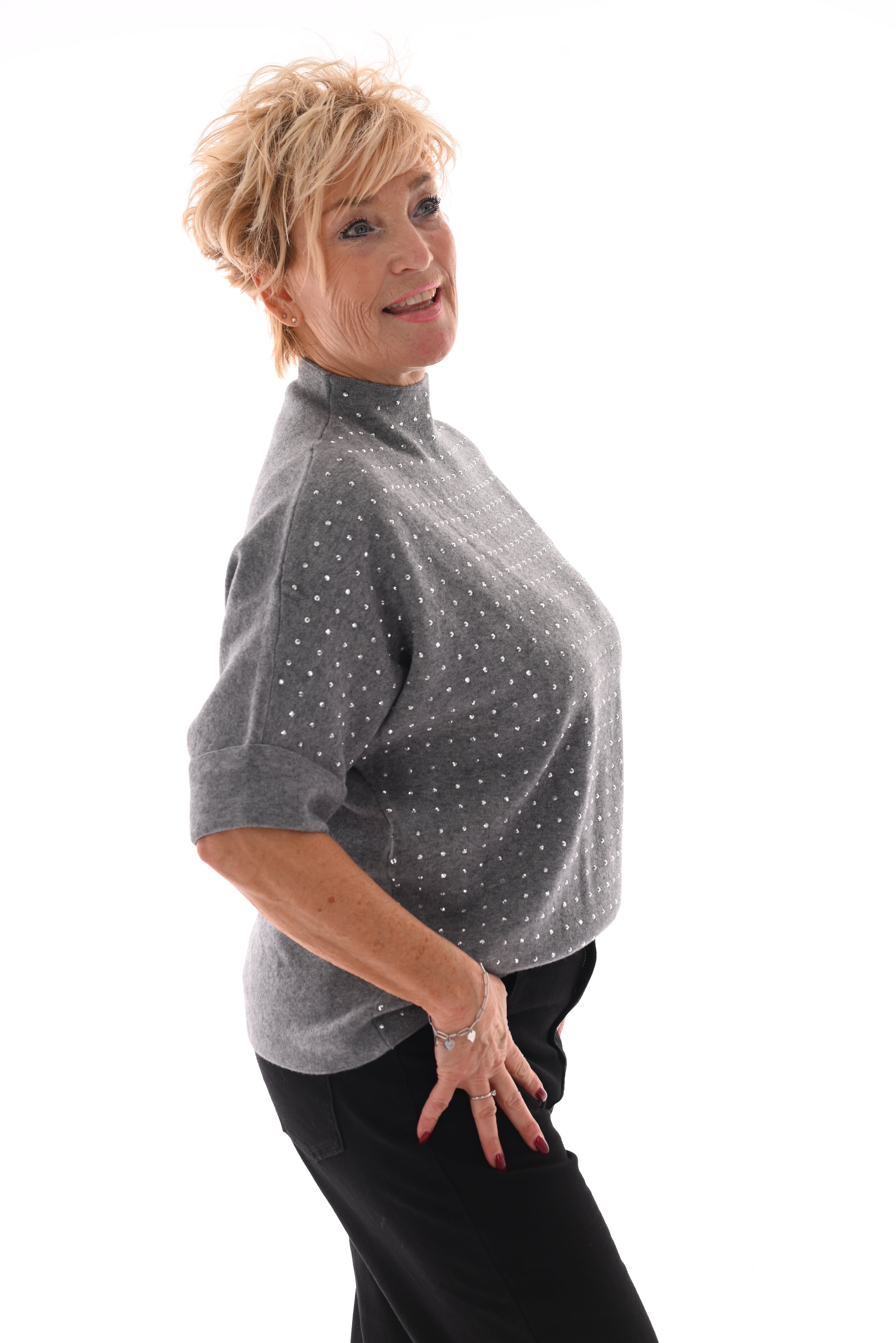 Top korte mouwen met strass grijs
