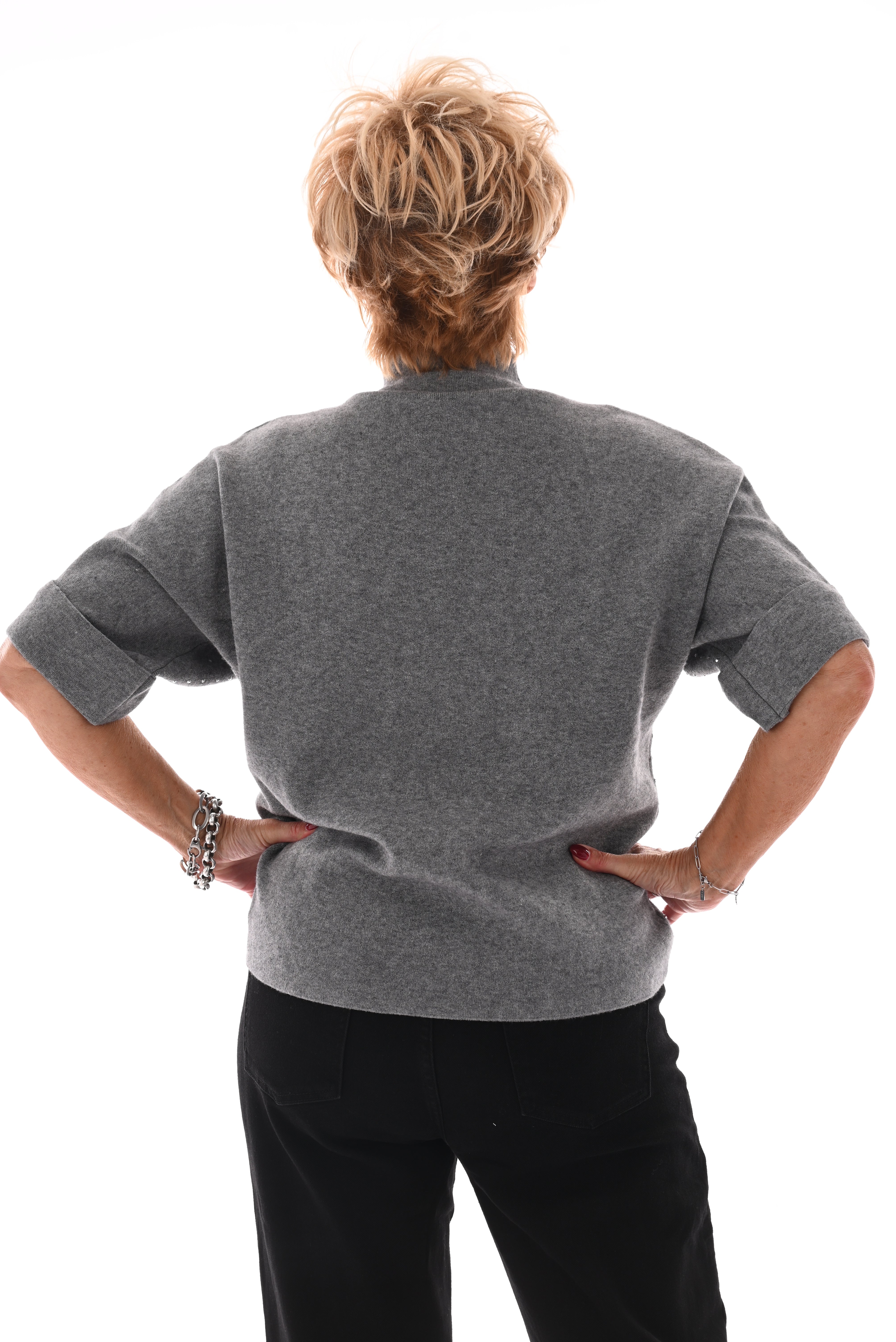 Top korte mouwen met strass grijs