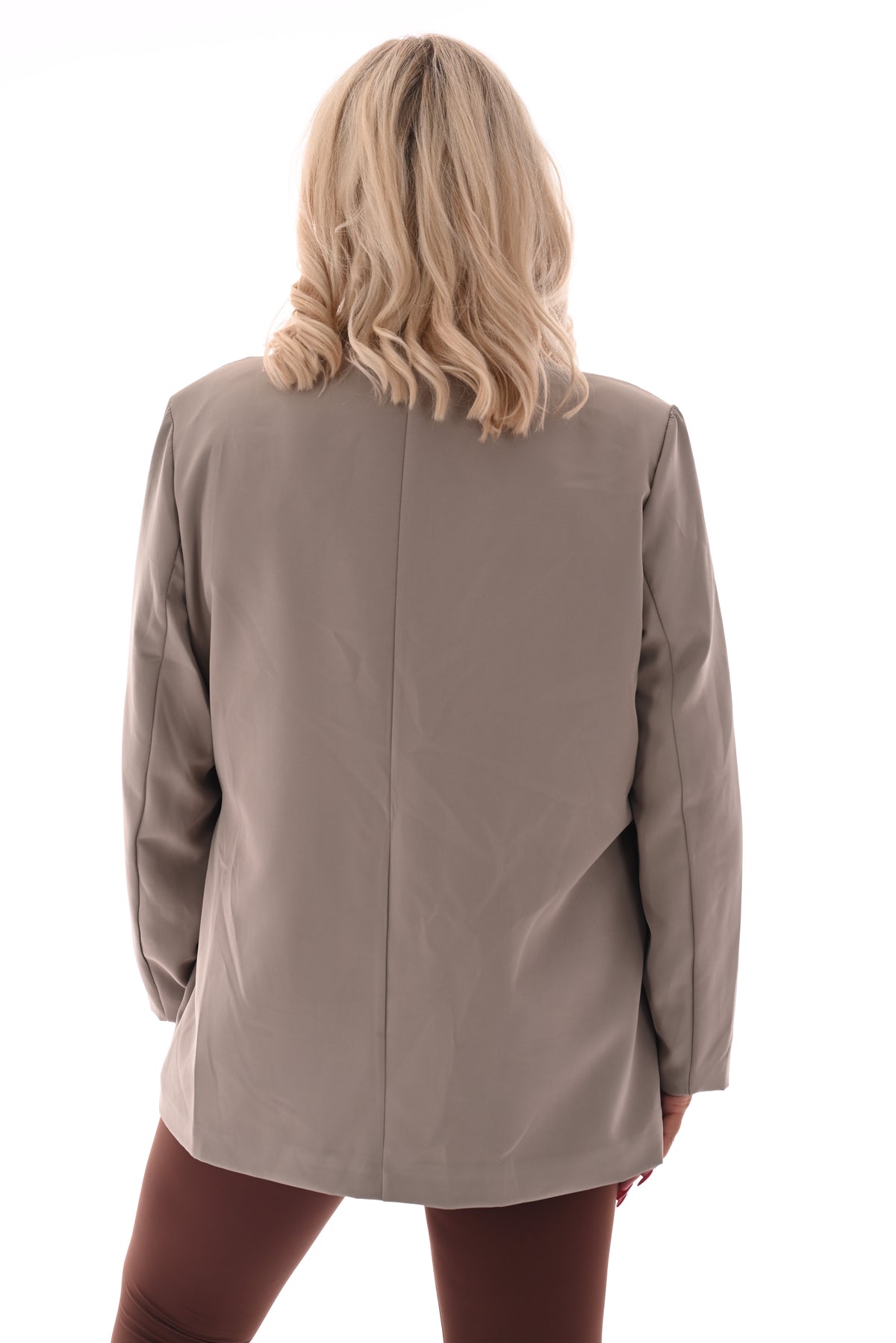 Oversized blazer met gouden gesp schuin taupe
