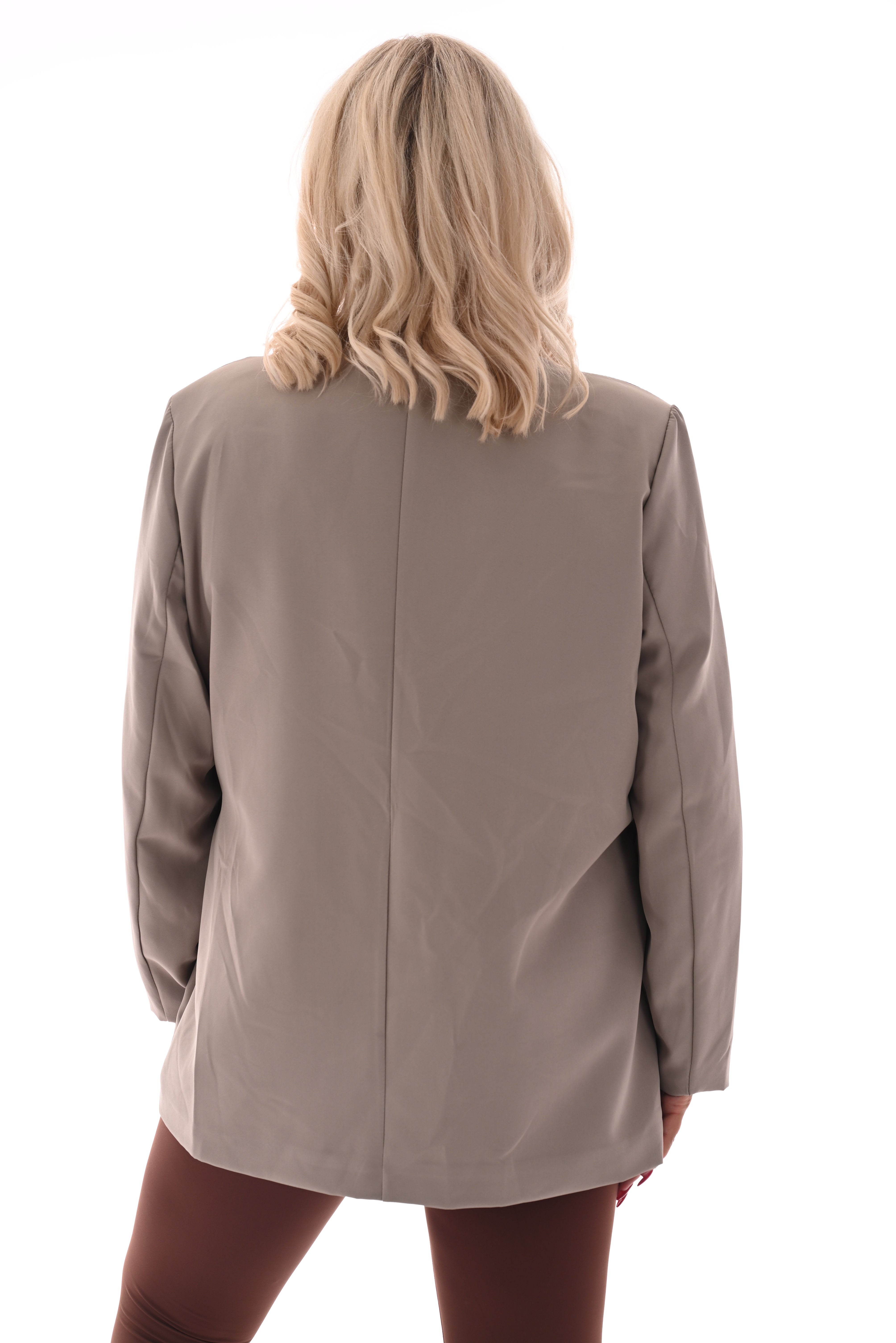 Oversized blazer met gouden gesp schuin taupe
