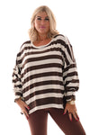 Oversized gestreepte trui bruin/roomwit