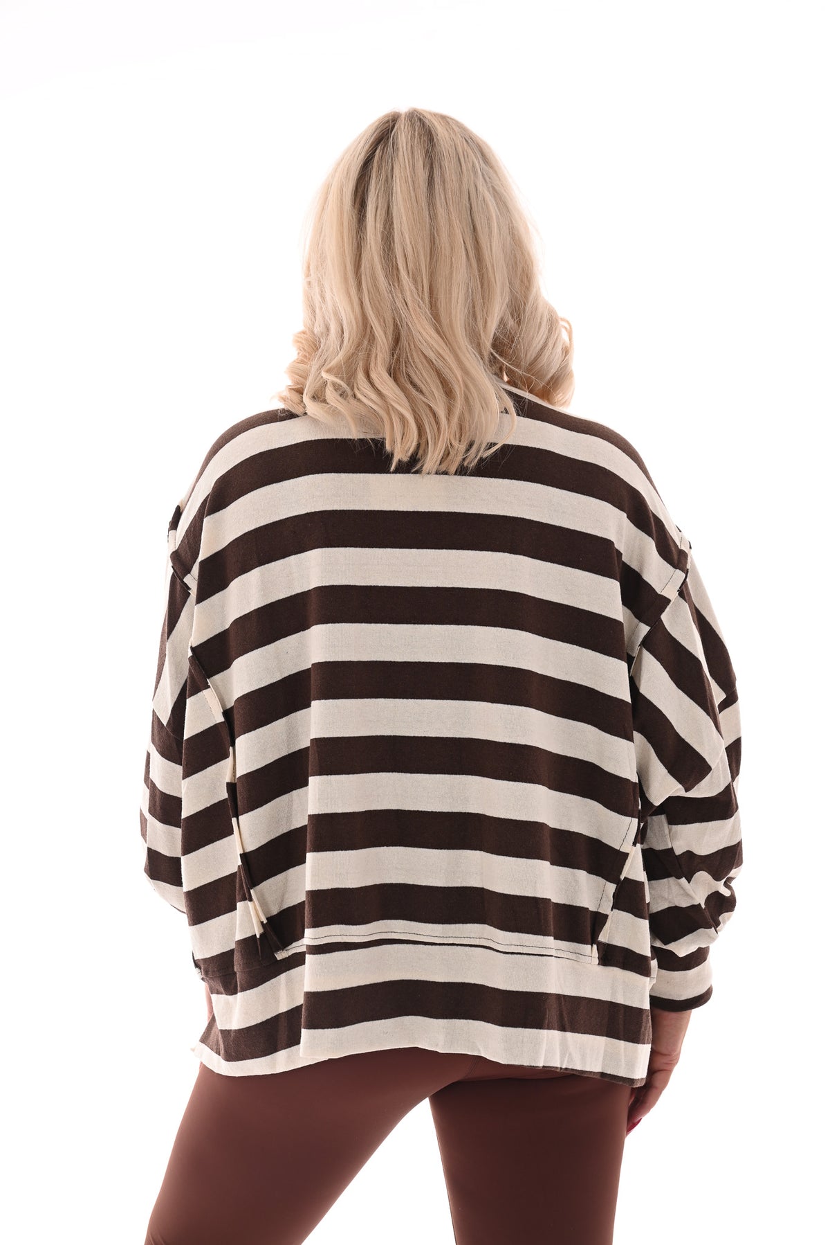 Oversized gestreepte trui bruin/roomwit