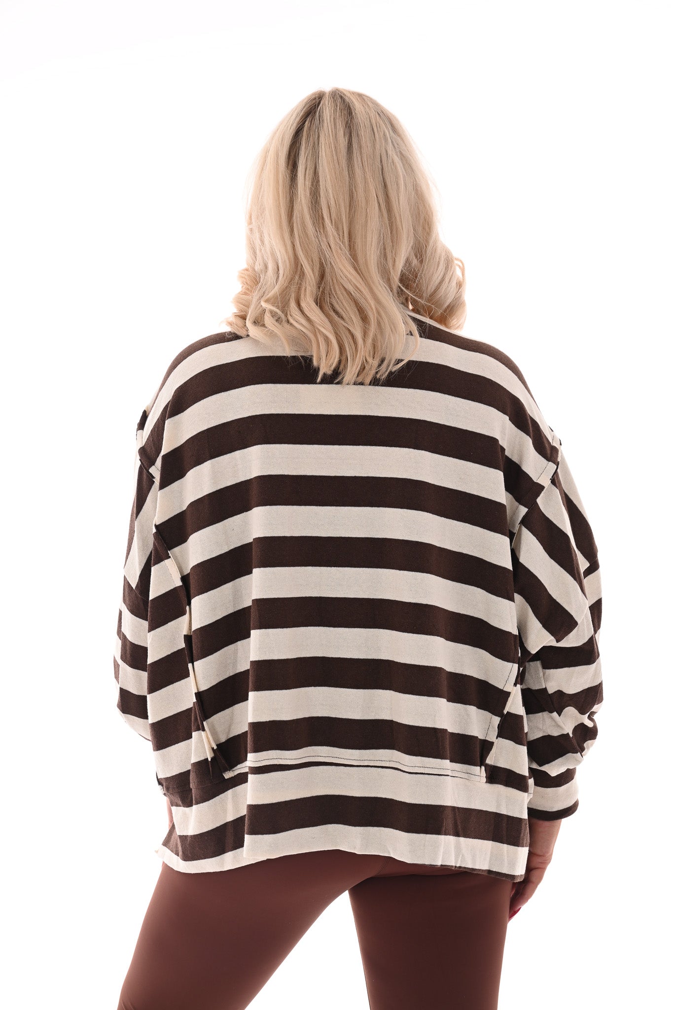 Oversized gestreepte trui bruin/roomwit