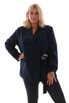 Oversized blazer met gouden gesp schuin marineblauw