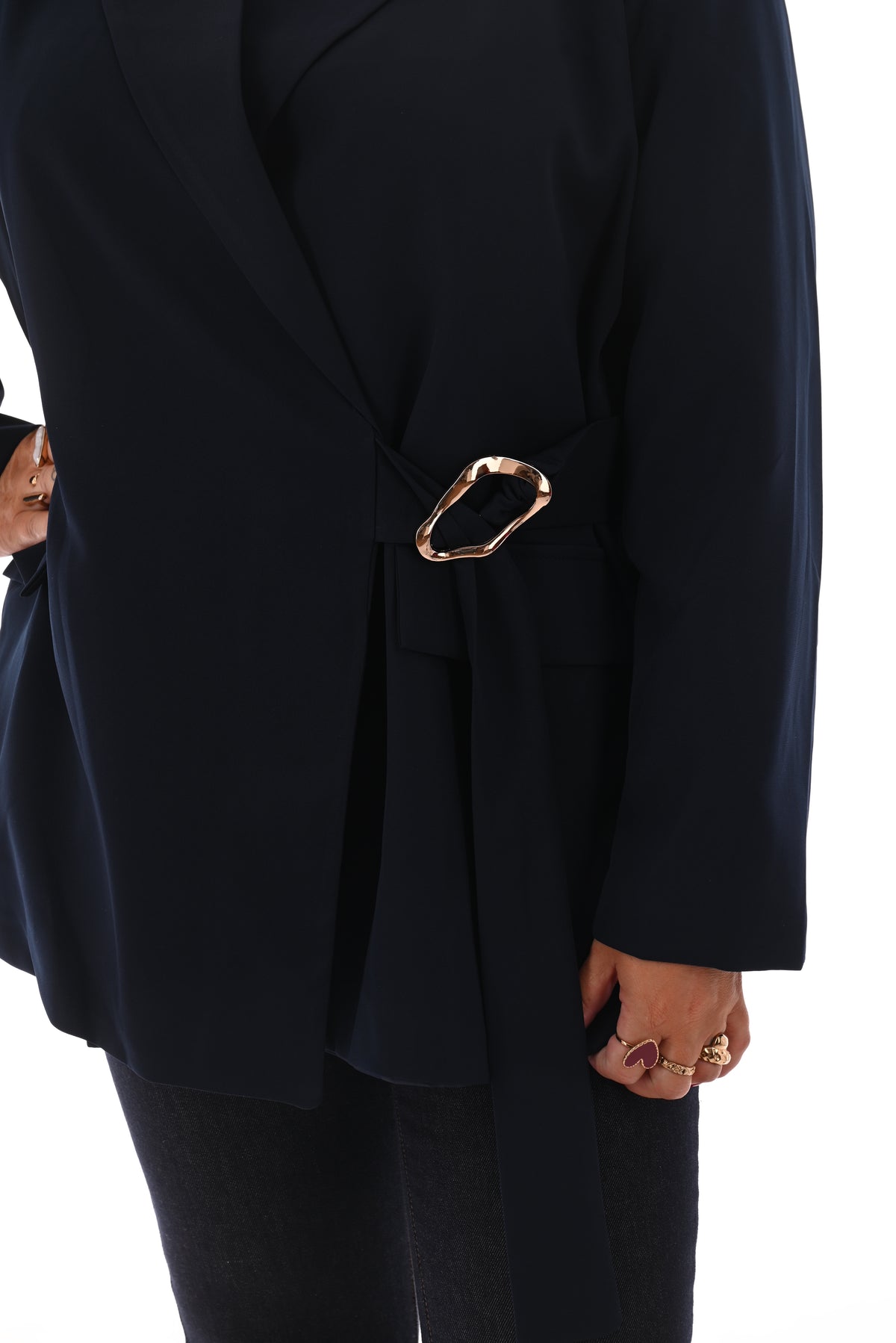 Oversized blazer met gouden gesp schuin marineblauw